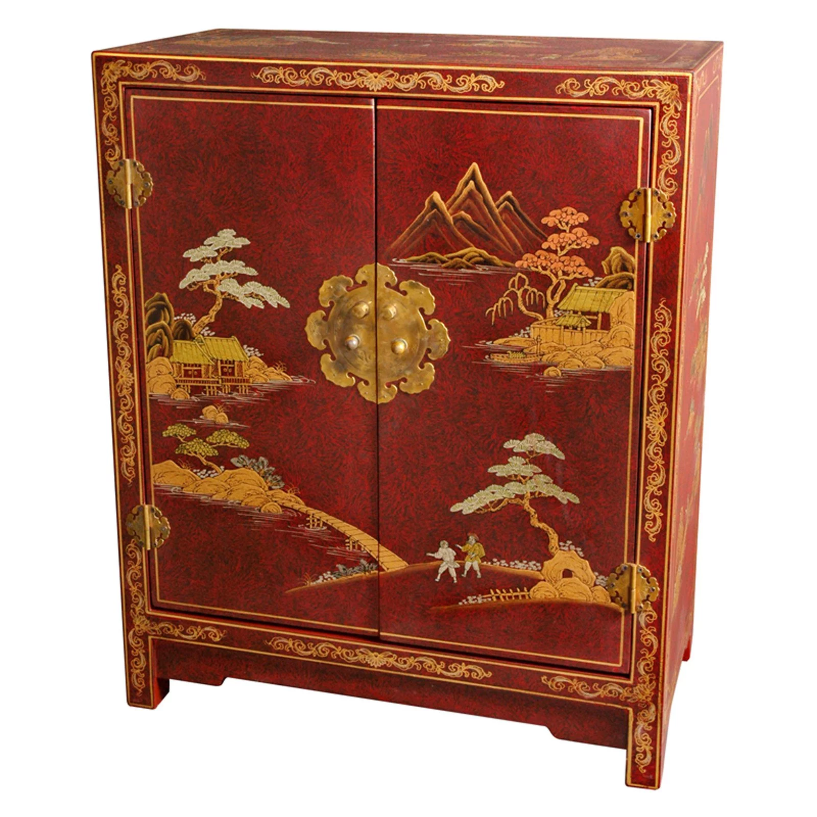 Oriental Furniture Red Lacquer Cabinet, Oriental design, hand made, Authentic Work, 30.00