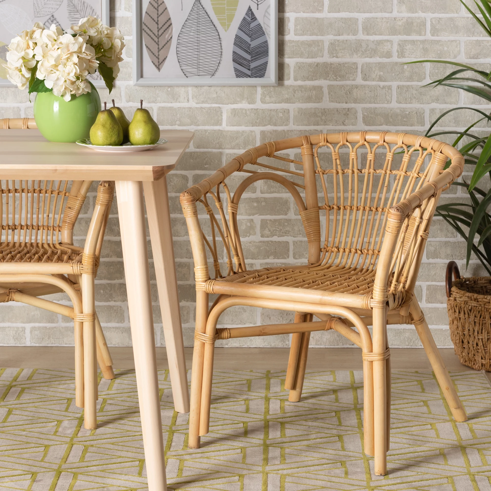 bali & pari Kaka Modern Bohemian Natural Brown Rattan Dining Chair
