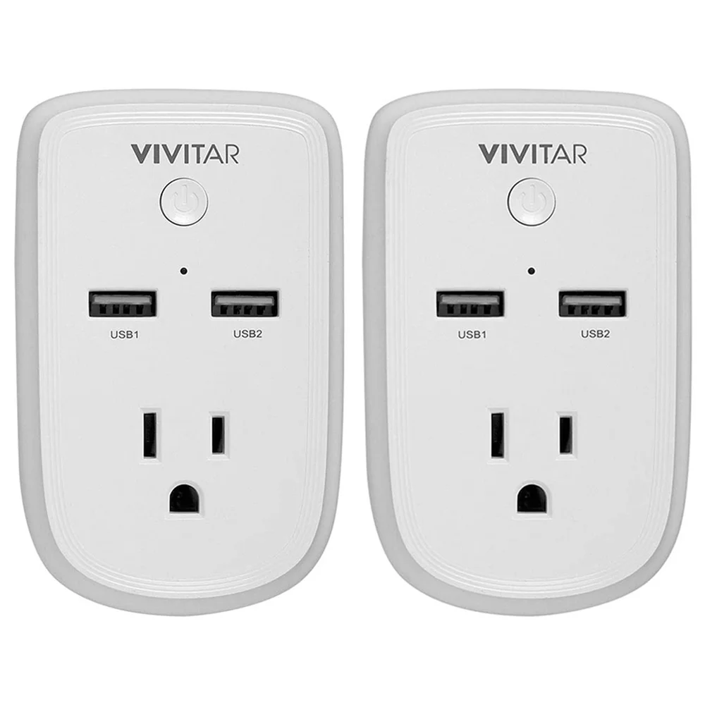 Vivitar HA-1009-WG Smart Home Wi-Fi Outlet with Timers White 2 Pack