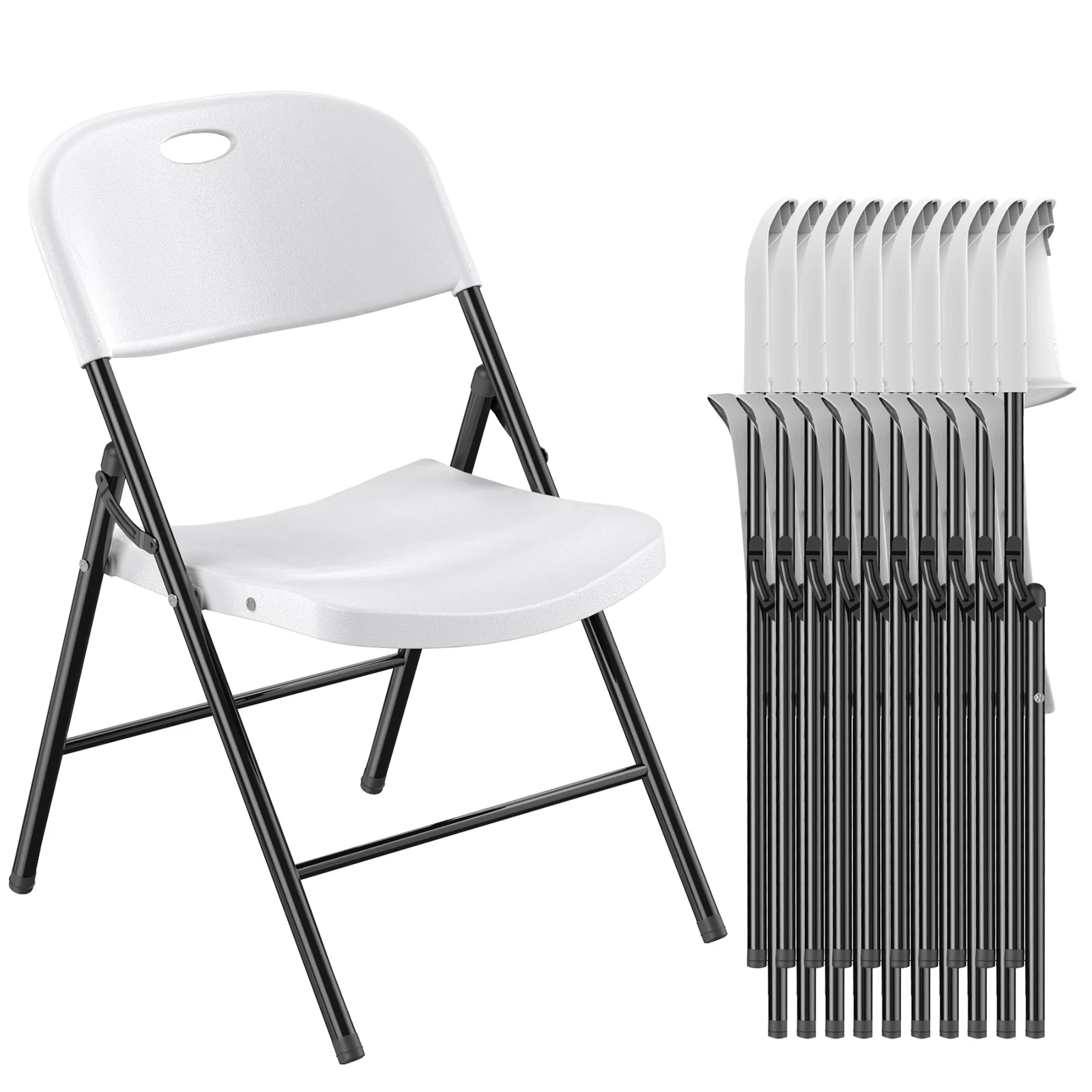 Nazhura 10 Pack 650 Weight Limit Heavy Duty Plastic Folding Chair with Reinforced Steel Frame for Indoor and Outdoor, Wedding, Party, Restaurant, Meeting Room, Patio and Garden