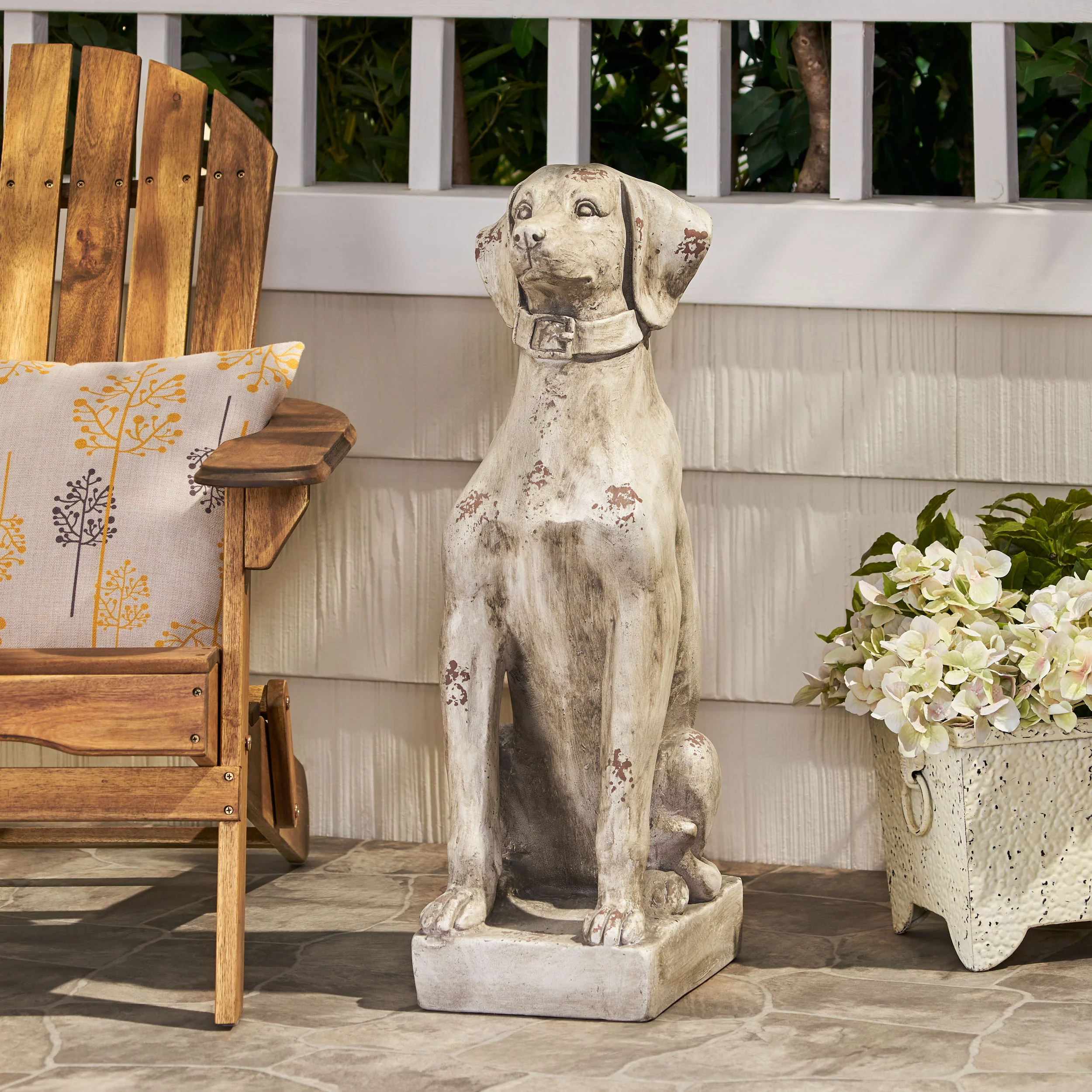 GDF Studio Ashtabula Outdoor Dog Garden Statue, Antique White