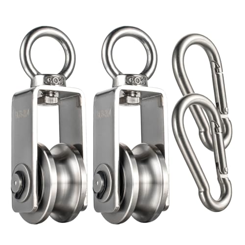 Cable Pulley Wheel Stainless Steel, Bearing Inside, Rope Pulley for Pulley System, Gym Equipment, Clothesline, 2 Pack