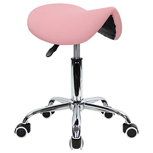 KKTONER Rolling Saddle Stool PU Leather Swivel Adjustable Rolling Stool with Wheels Salon Chair Black