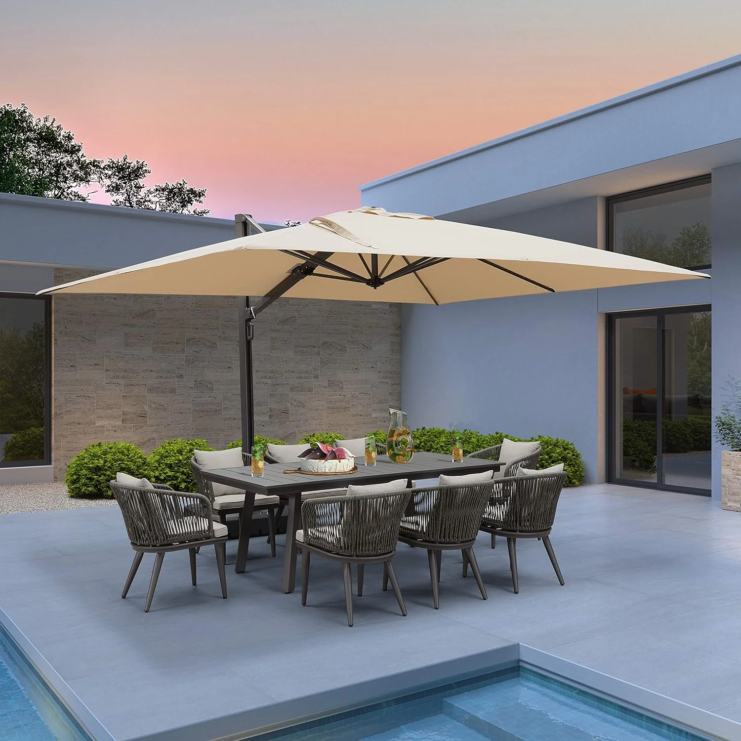 PURPLE LEAF 10' X 13' Rectangle Patio Umbrella Large Outdoor Aluminum Umbrella Offset Umbrella with 360-degree Rotation Cantilever for Garden Deck Backyard Pool, Beige