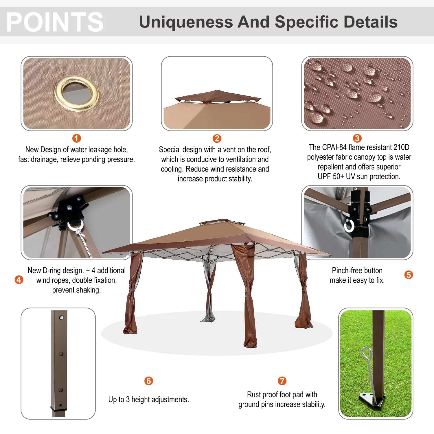 Summit Living 13 x 13 ft Pop Up Canopy Tents Event Shelter  for Outside Party Brown