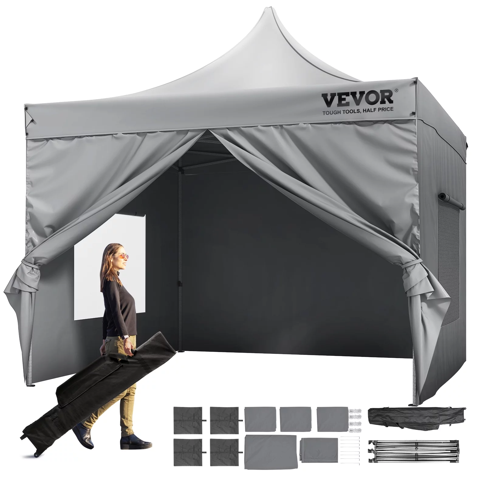 SKYSHALO 10x10 FT Pop up Canopy Tent with Removable Sidewalls, Outdoor Instant Canopies Portable Gazebo & Wheeled Bag, UV Resistant Waterproof, Enclosed Canopy Tent