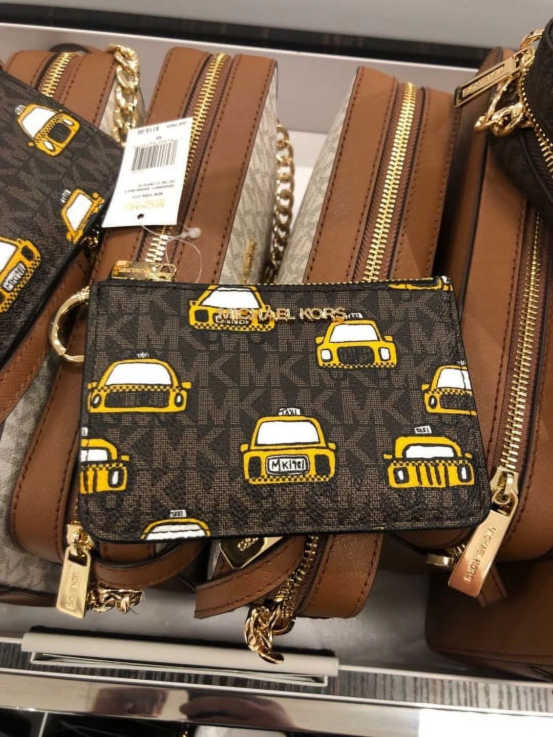 Michael Kors Nyc Jst Sm Coinpouch Id Holder Leather Wallet Mk Brown Yello Taxi