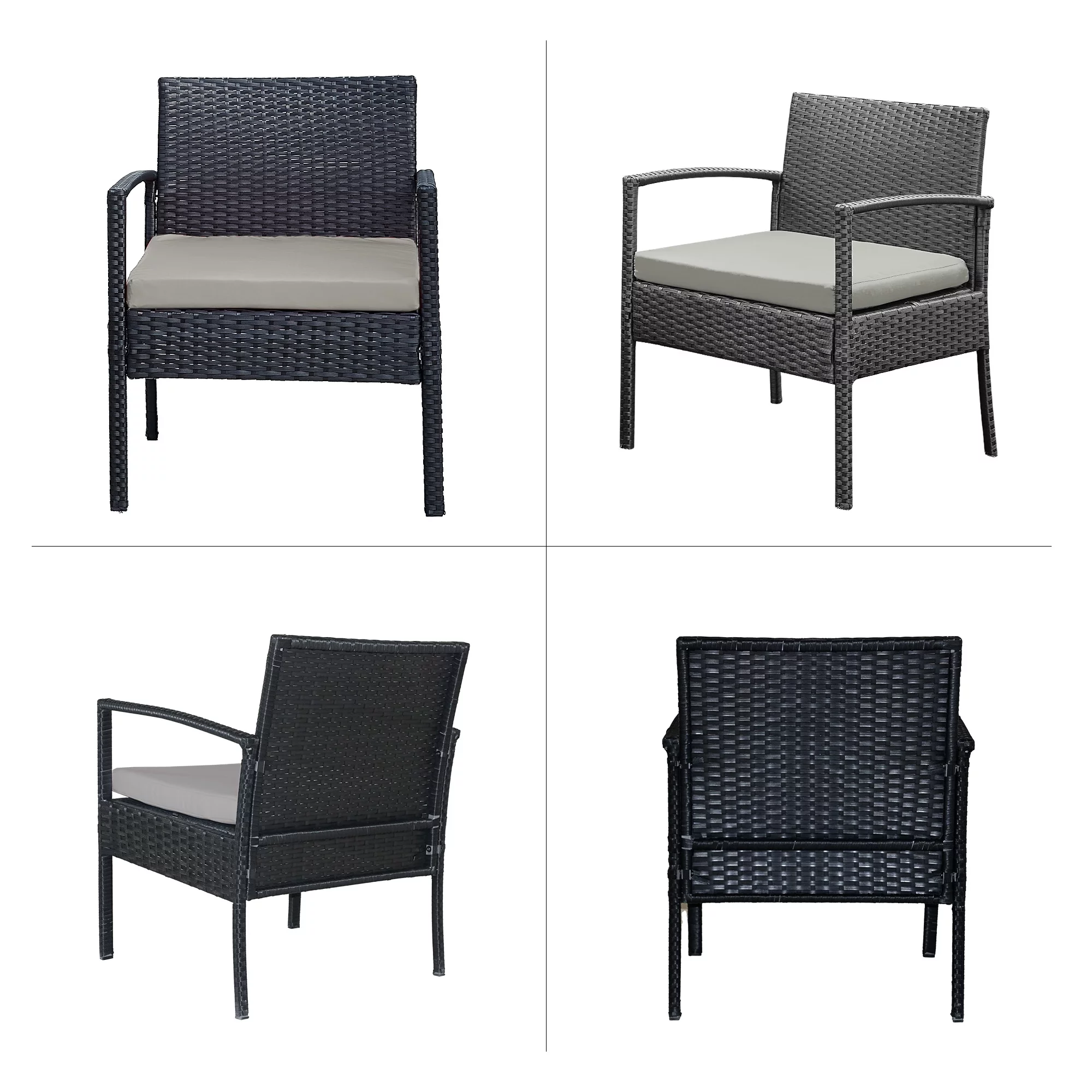 PROHIKER 3 Pieces Outdoor Patio Furniture Modern PE Rattan Wicker Chairs and Table Set, Weather-Resistant Outdoor Furniture Set for Backyard, Porch, Pool, Gray