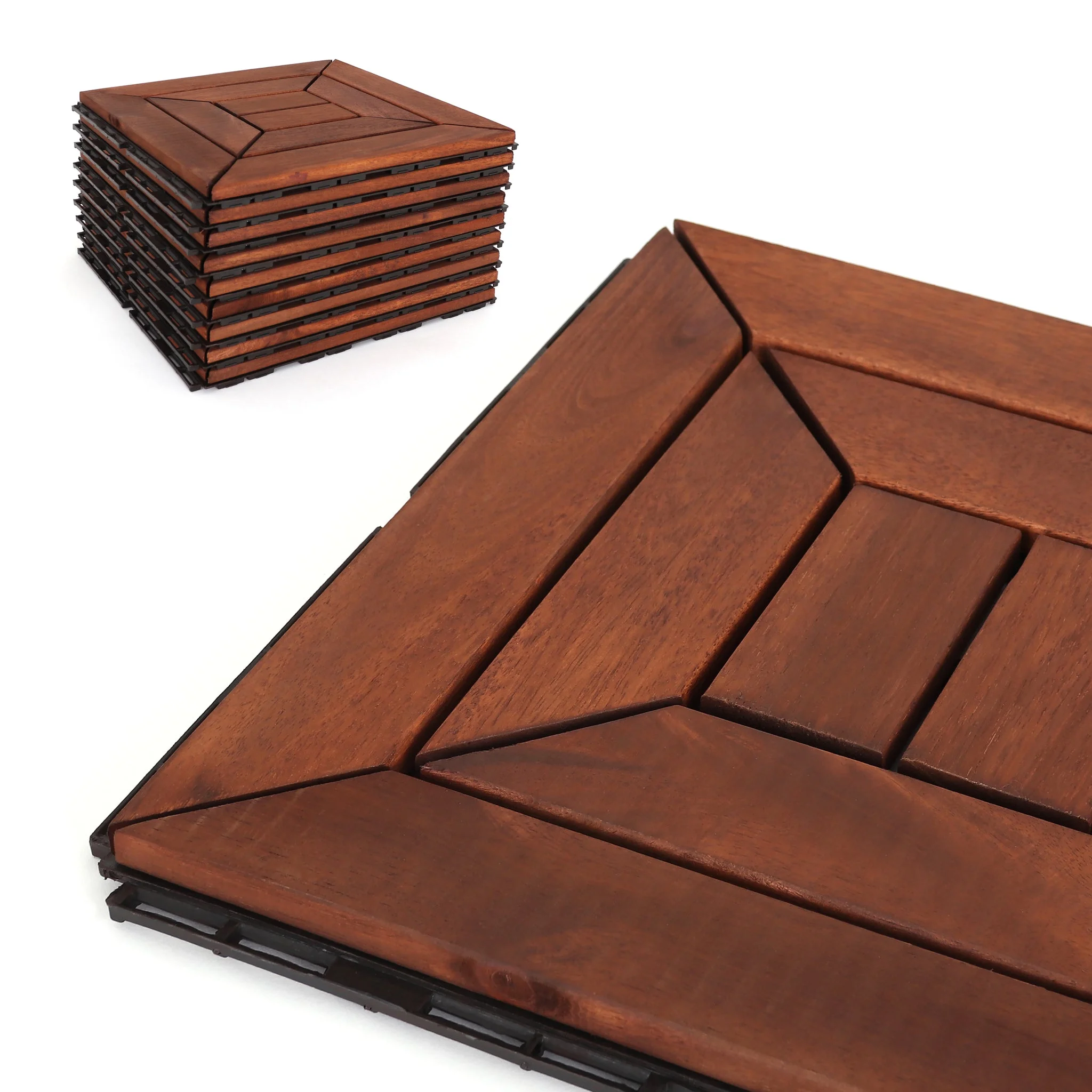 Deck Tiles - Patio Pavers - Acacia Wood Outdoor Flooring - Interlocking Patio Tiles - 12