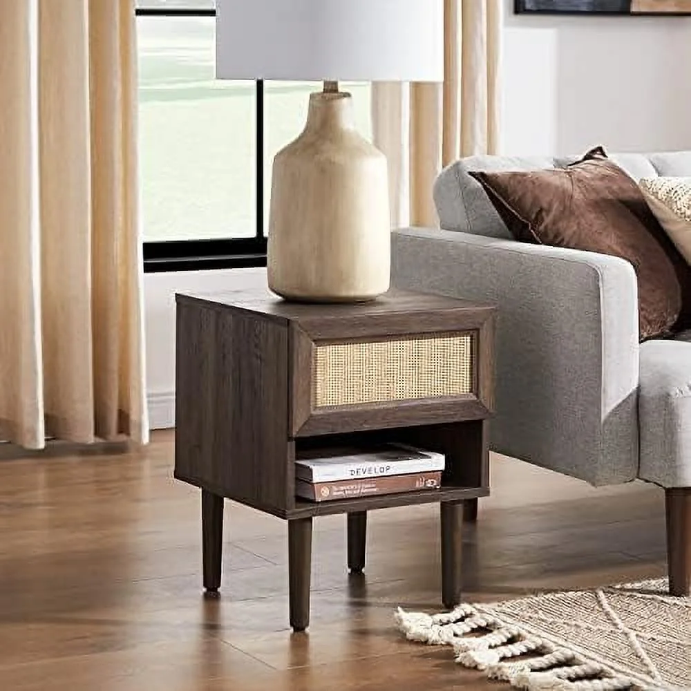 HOOMZNB Haylee Night Stand Set 2  Side Table  End Table   Farmhouse Modern Nightstand  Bedside Tables  Small Nightstand with Drawers  Side Table with   for Living Room  Bedroom  Charcoal