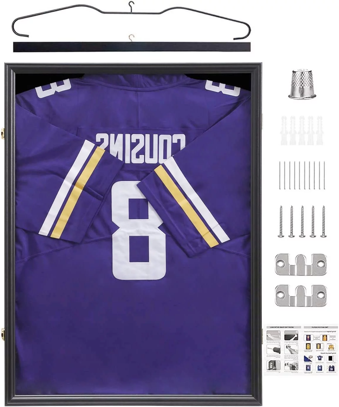 Zimtown 98% UV Protection Jersey Display Frame Case Shadow Box, Metal Hanger for Basketball Football Hockey Shirt, Black