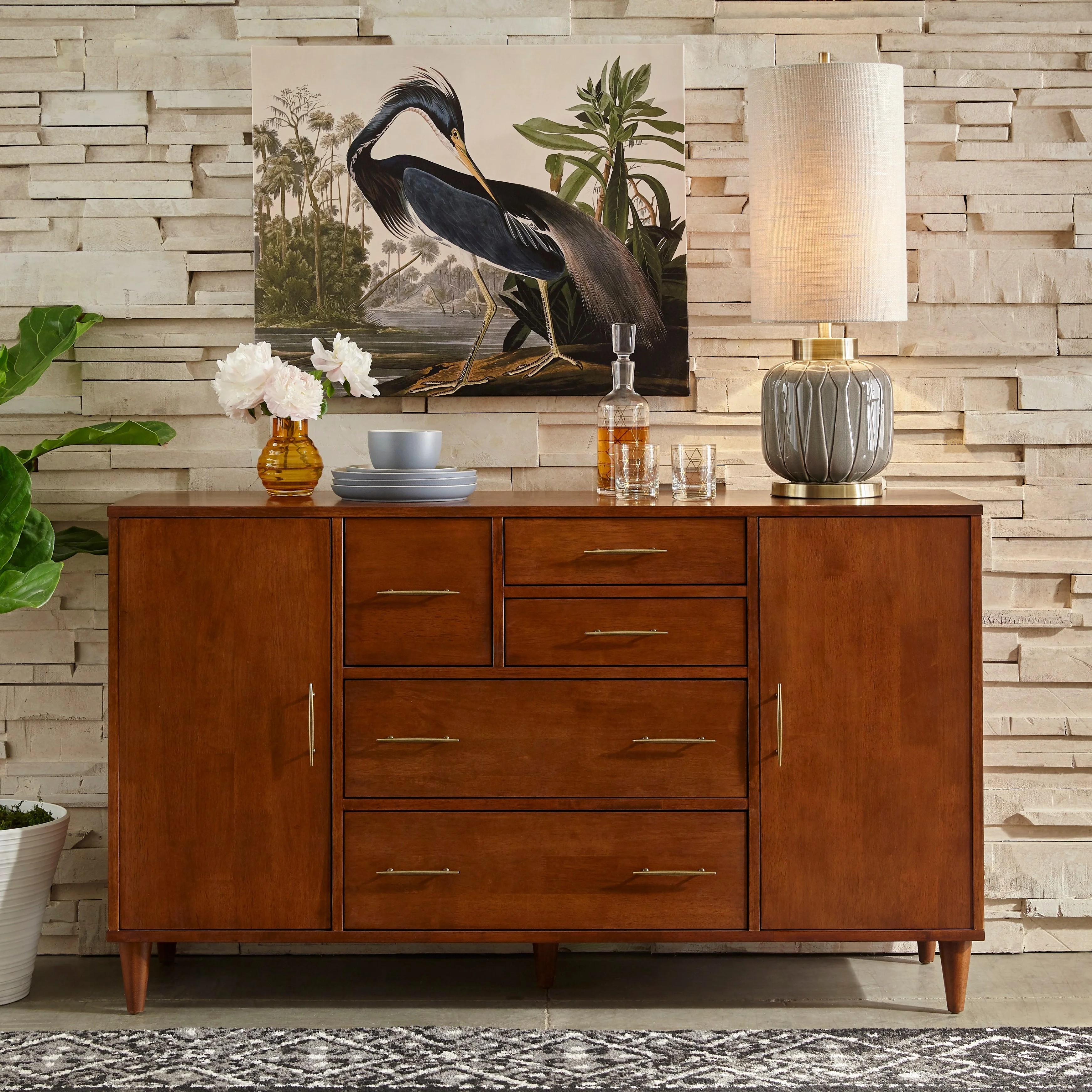 Lifestorey  Ana Mid-Century Buffet/Sideboard Oak Oak Finish