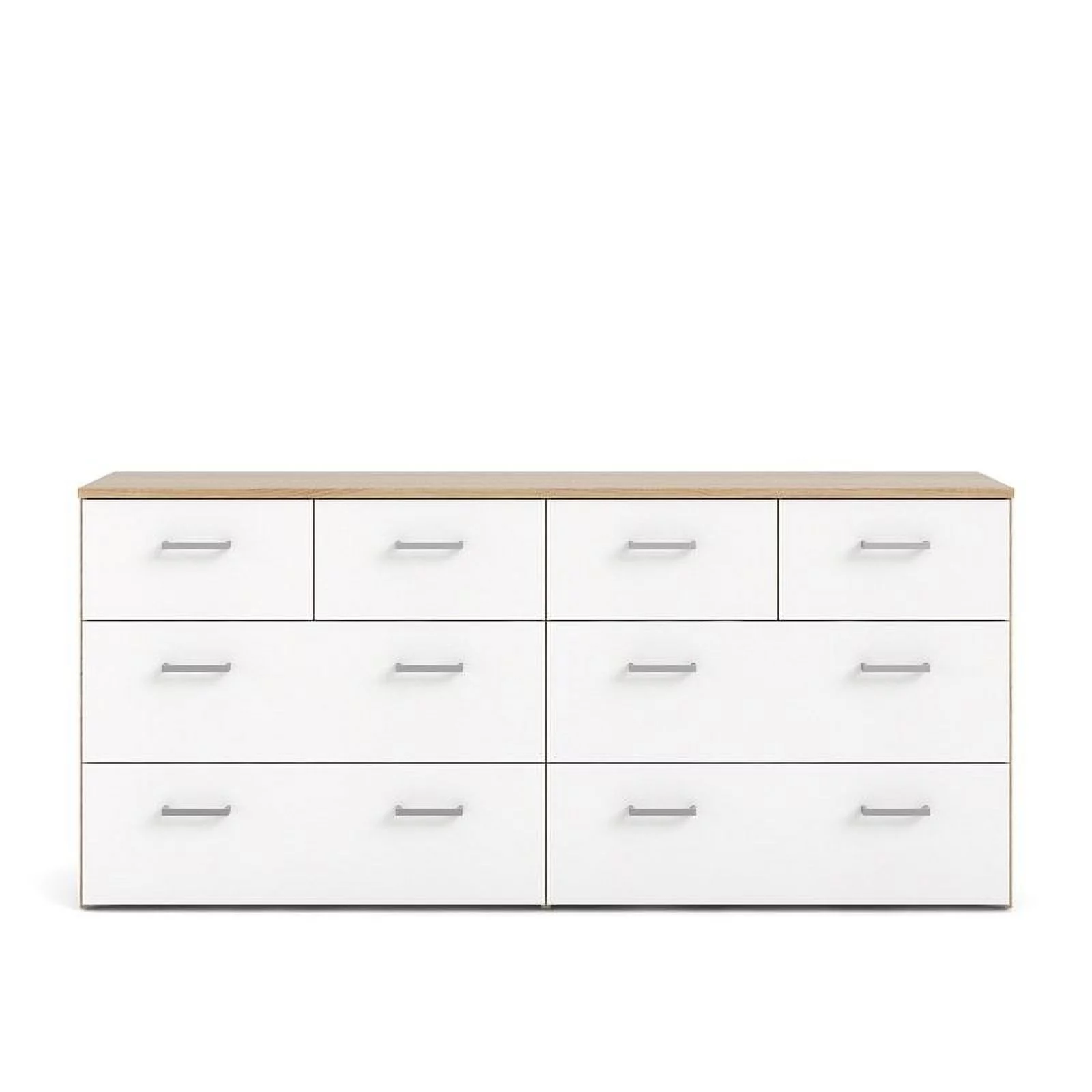 Tvilum Space Low Profile 8 Drawer Double Dresser in Oak Structure & White