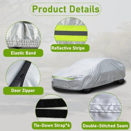 Favoto Sedan Car Cover Waterproof All Weather for Automobiles 6 Layers Heavy Duty Outdoor Rain Sun Snow Protection with Zipper Inner Cotton Universal Fit for Sedan (177-194 inch)