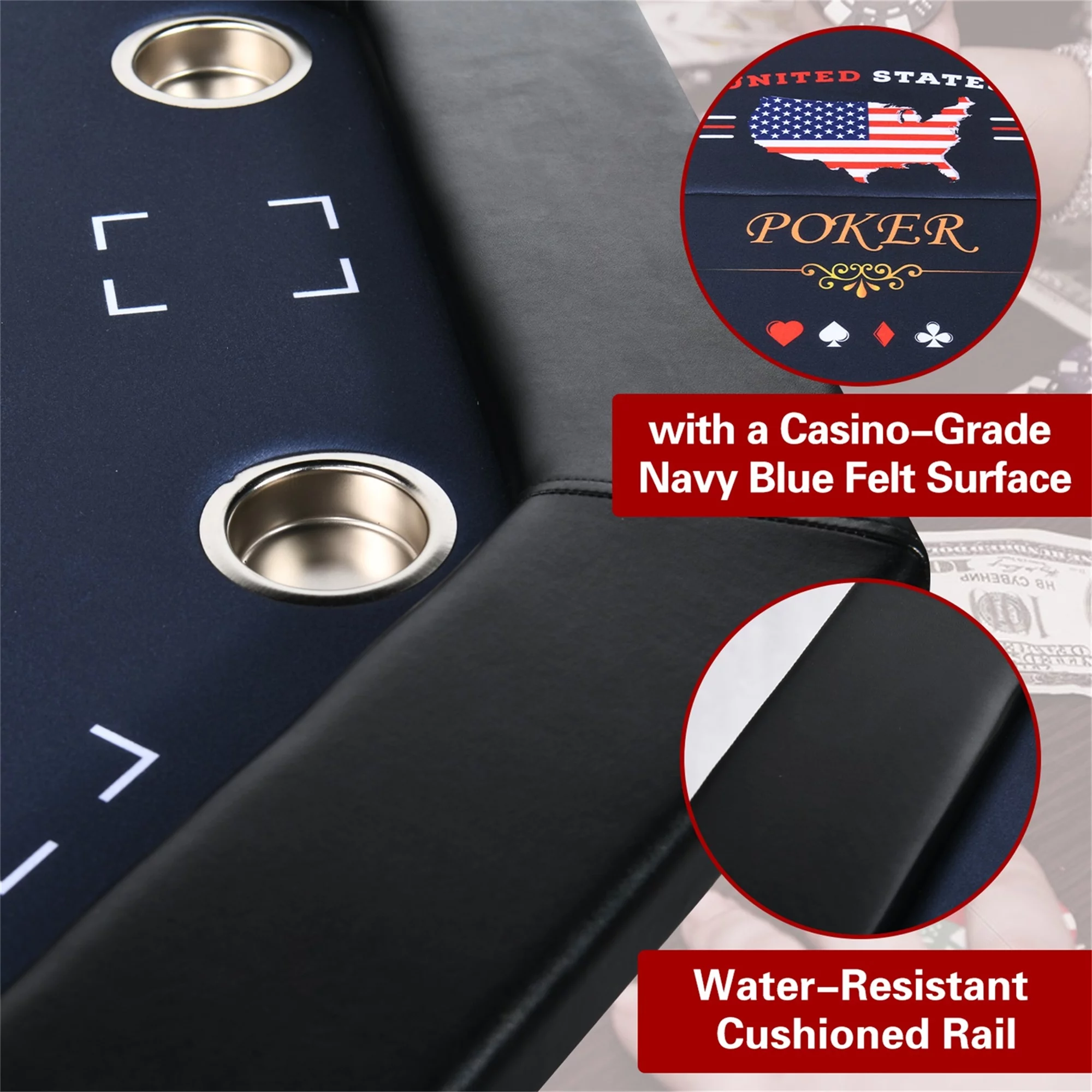 RayChee Poker Table Foldable, 8 Player Octagonal Texas Holdem Table w/Cushioned Rail, Stainless Steel Cup Holders, Casino-Grade Felt Surface (Black)