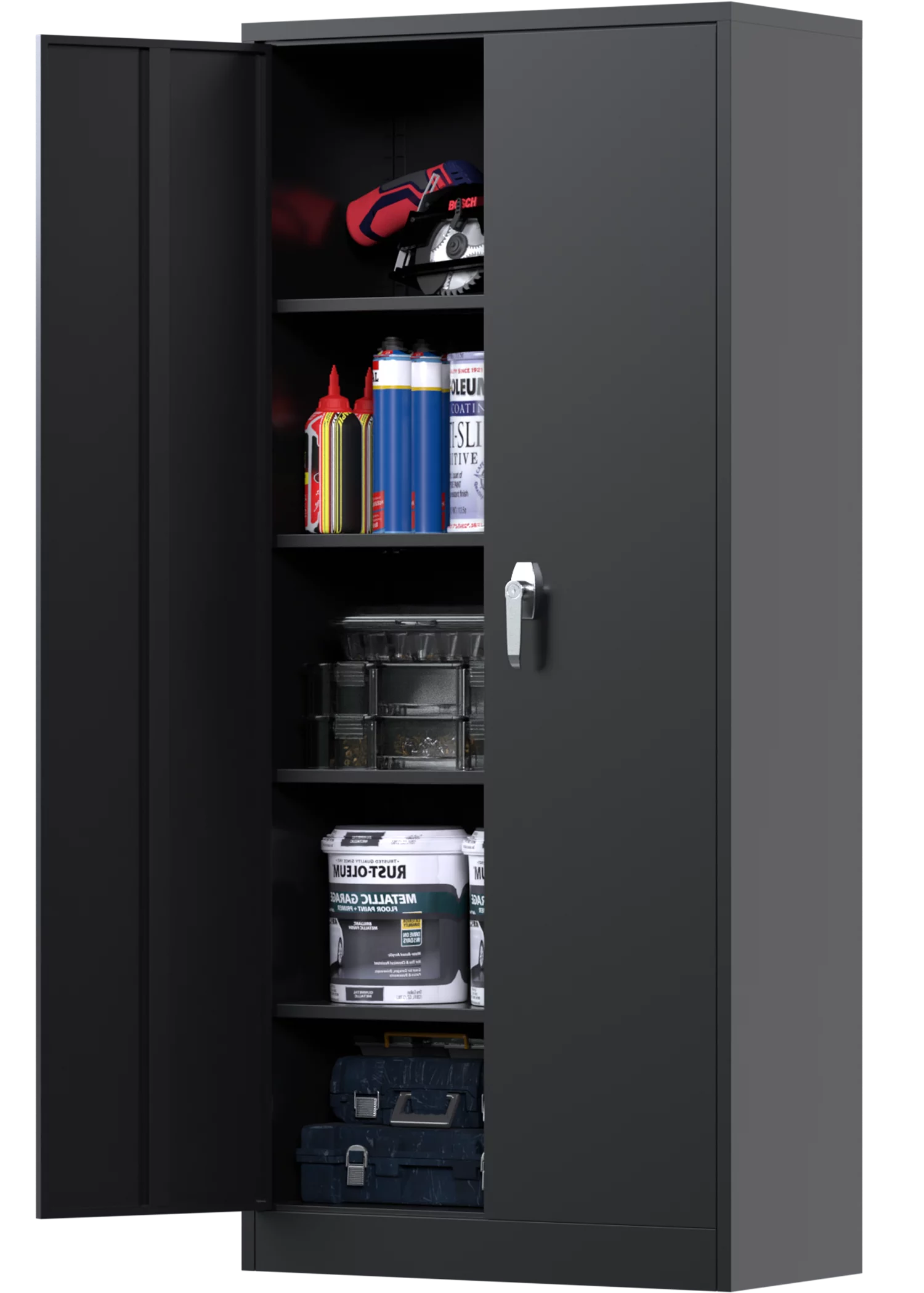 SUPEER Metal Storage Cabinet, Steel Garage Cabinet with Doors and Shelves, School Office Cabinet for Home Office, Garage and Utility Room,Assemble Required (Black)