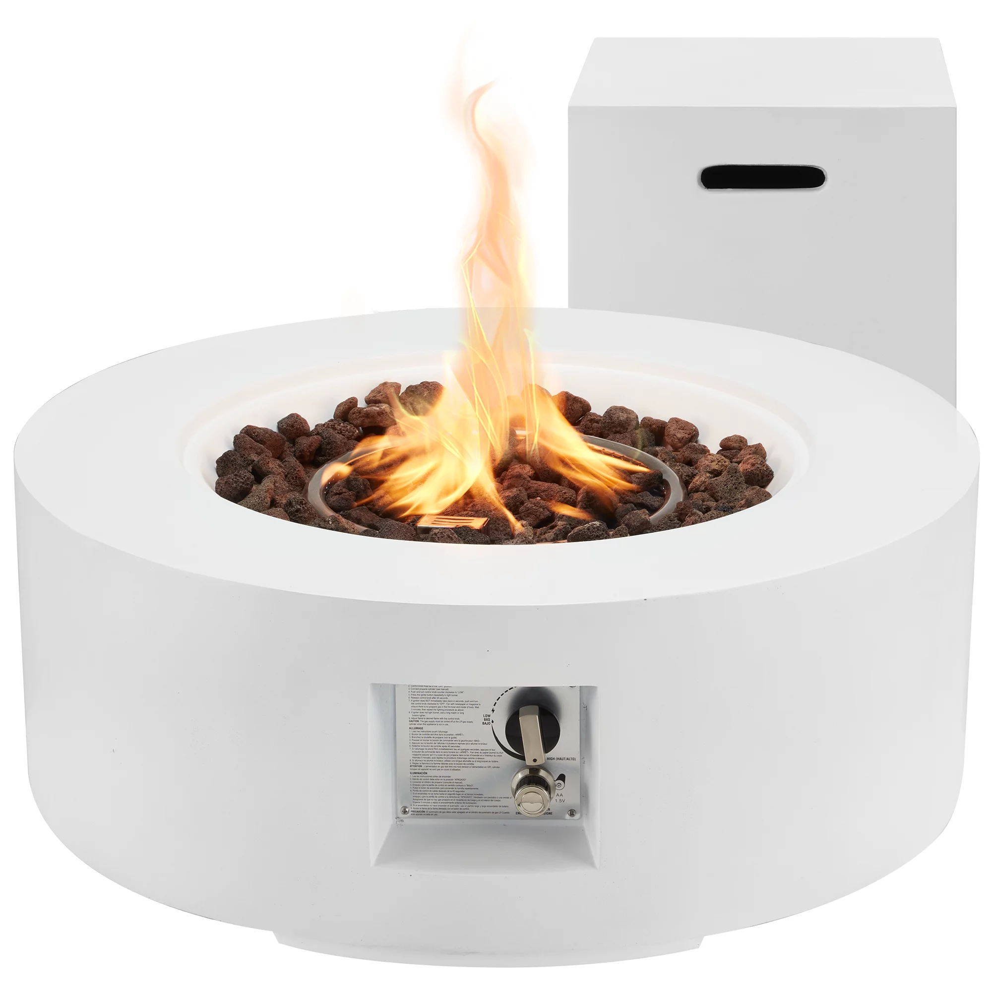 AVAWING 2-Piece Outdoor Propane Firepit Table Set, Auto-Ignition, 50,000 BTU Steel, White