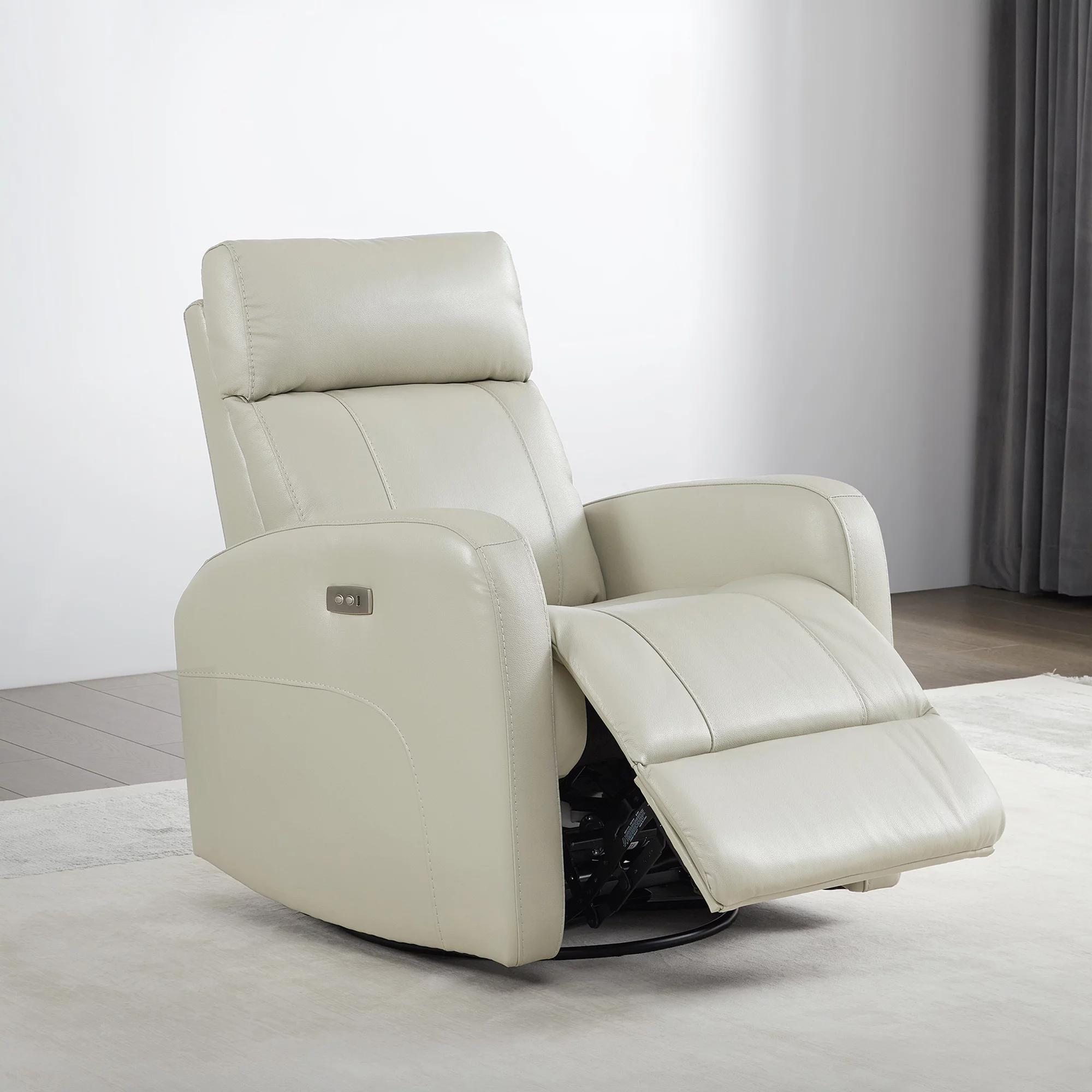 CHITA Power Swivel Glider Rocking Recliner Nursery Chair Living Room Chair, Leather, White