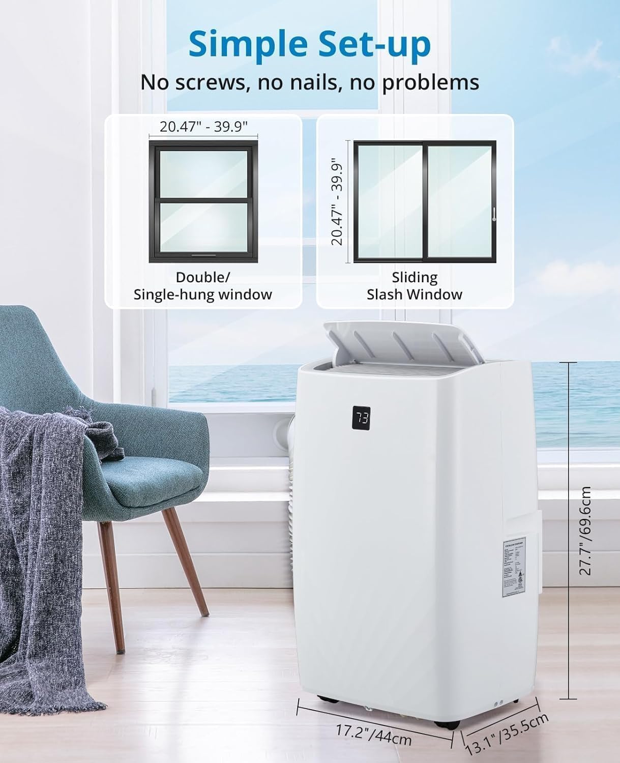 12000BTU Portable Air Conditioner, Portable AC Unit w/Remote Control, Energy-Efficient Cooling for 550 Sq.ft Space, 3In1 Cool/Fan/Dehumidify Modes, windowless ac for bedroom room indoor office