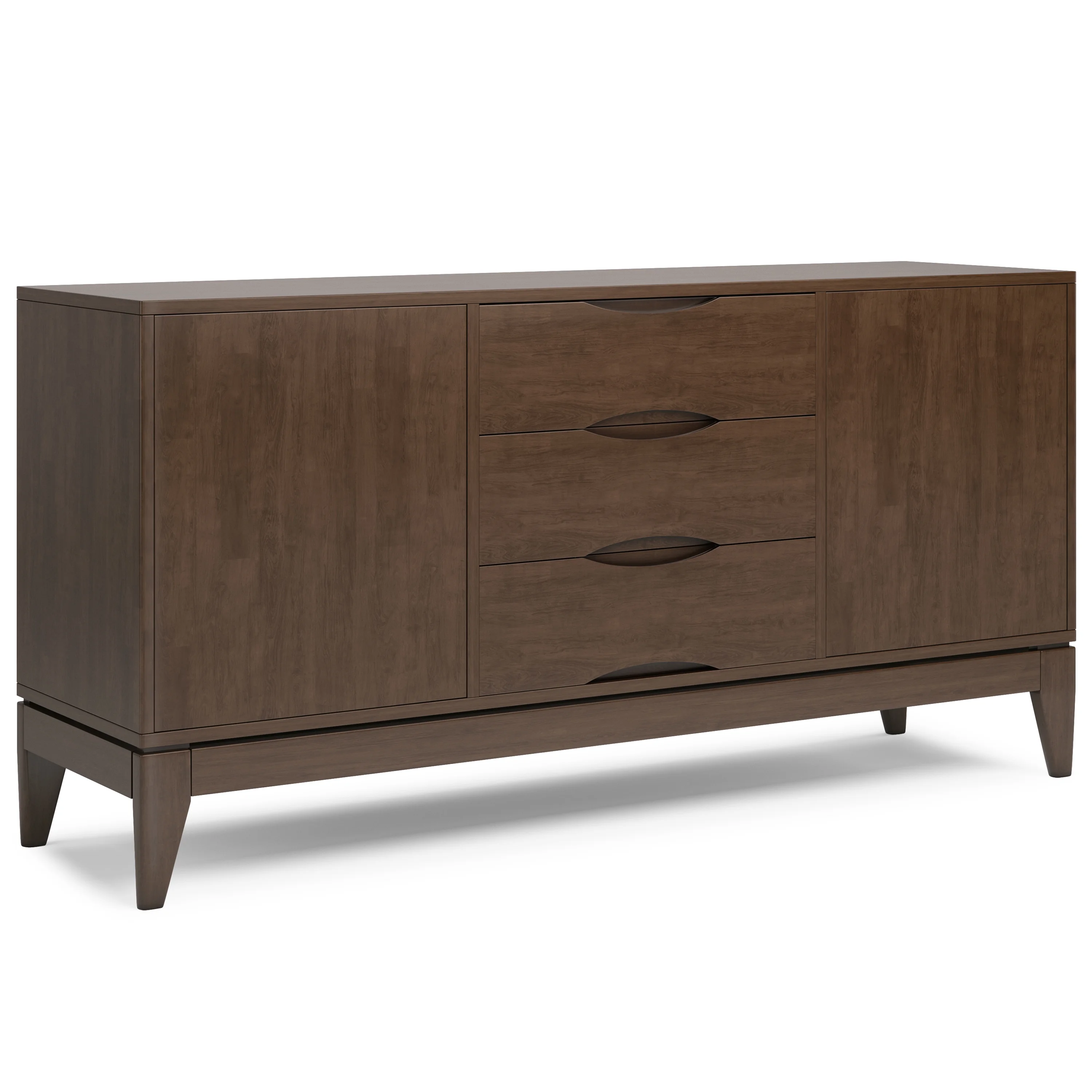 Simpli Home Harper SOLID HARDWOOD 60 inch Wide Mid Century Design Sideboard Buffet in Walnut Brown