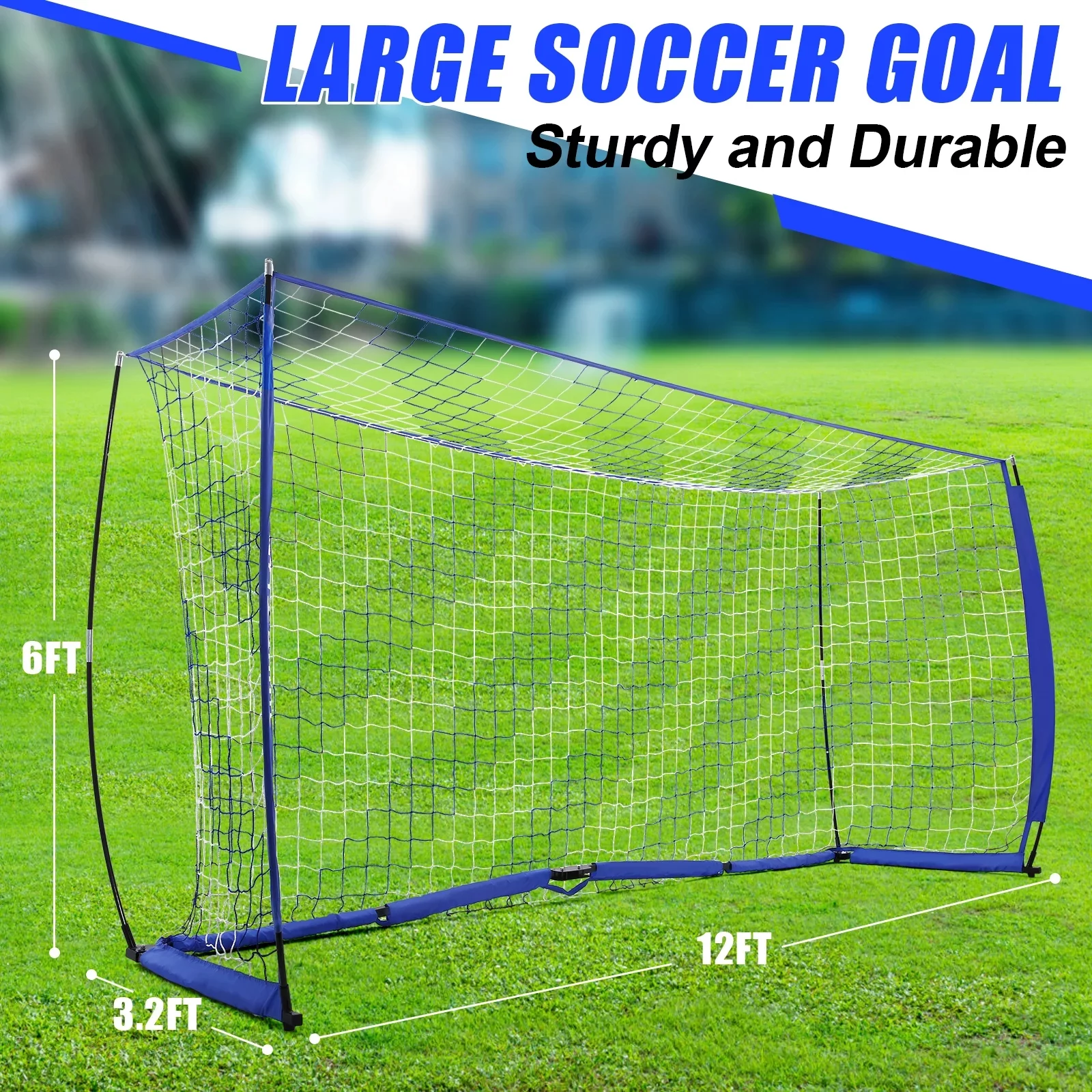 Soccer Goal, Qhomic 12 ft x 6 ft Big Size Portable Soccer Net for Backyard Training for Kids & Adults, Blue