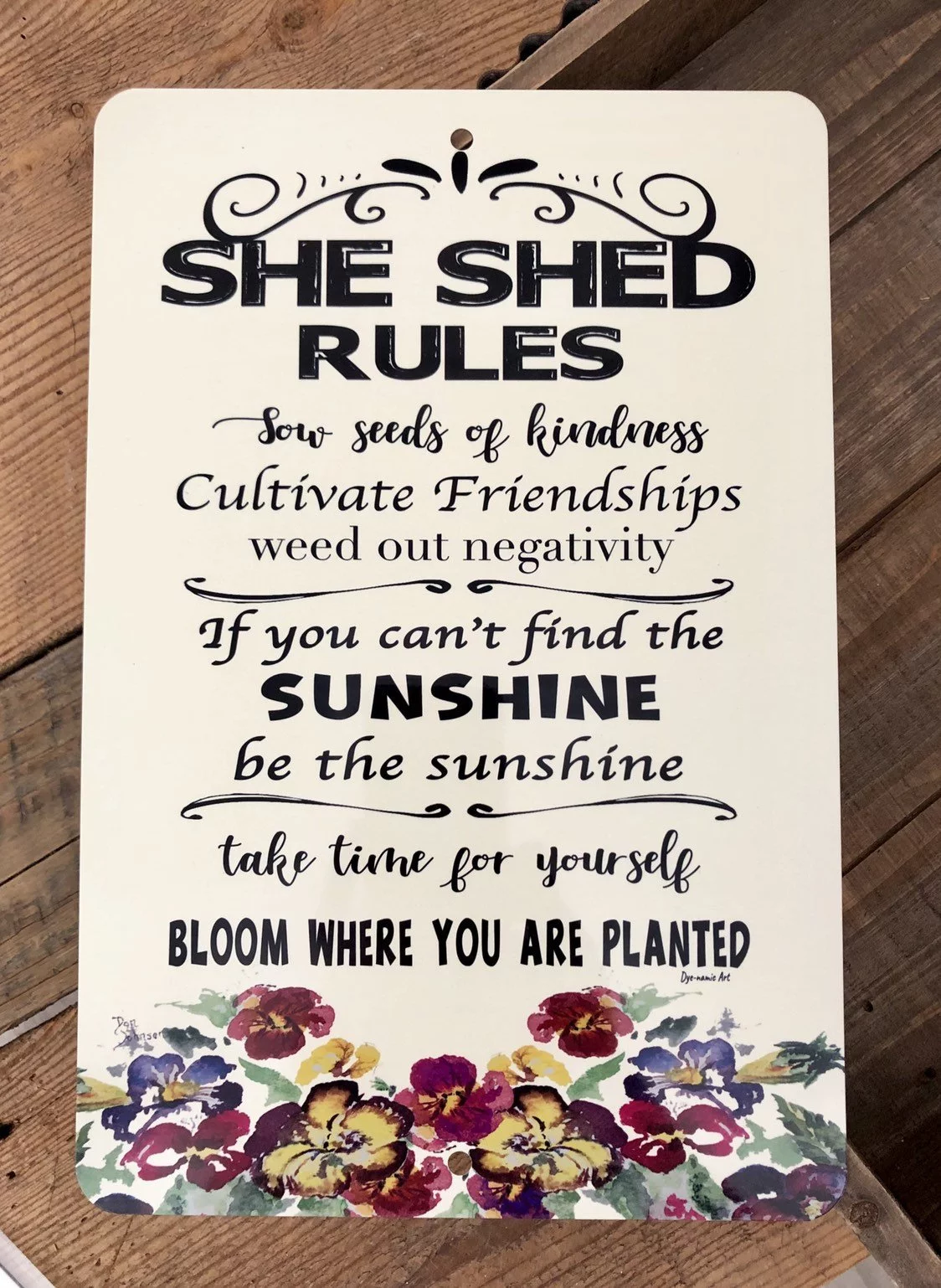 Dyenamic Art She Shed Rules Metal Sign Yellow Aluminum Garden Decor 12”x18