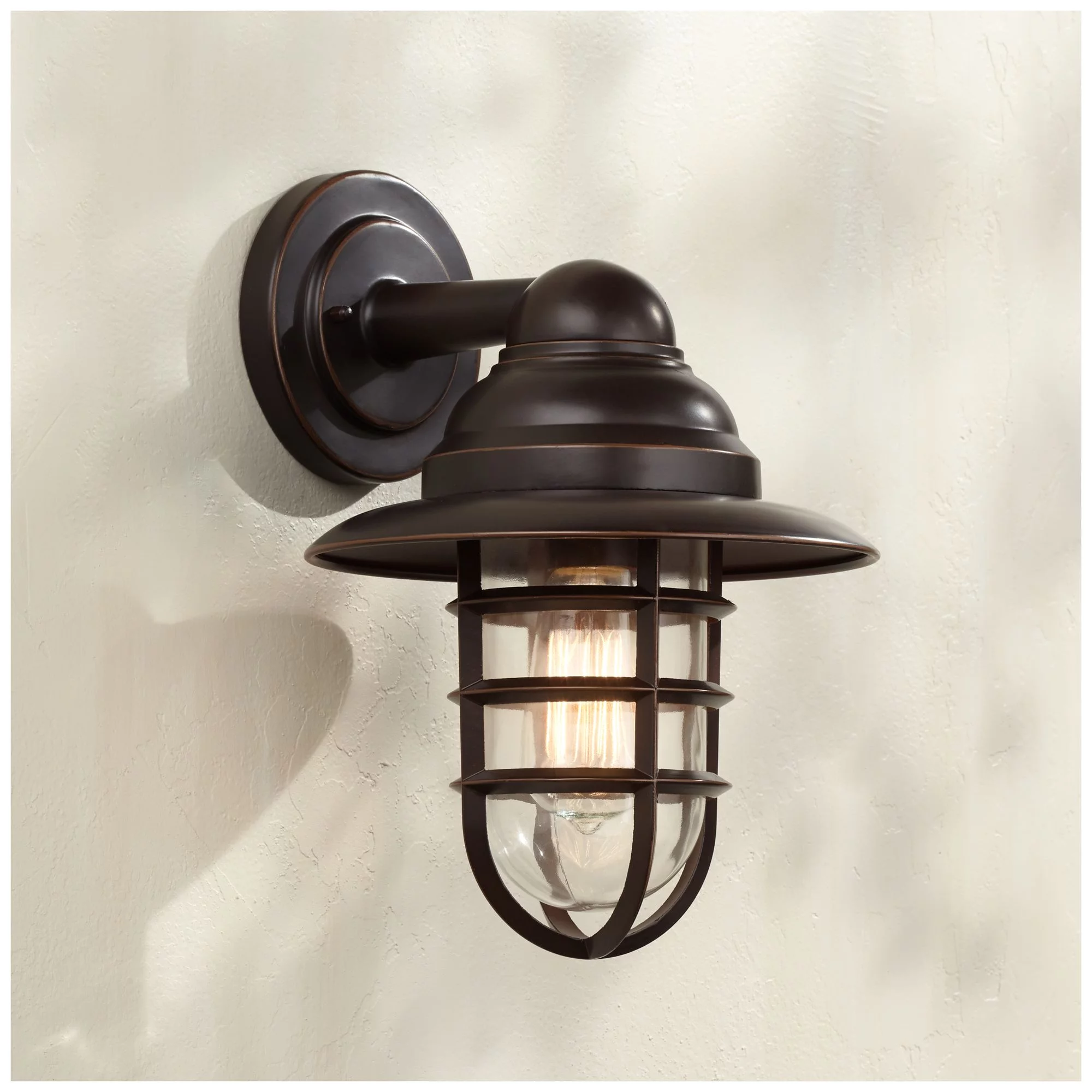John Timberland Marlowe Industrial Outdoor Wall Light Fixture Galvanized Hooded Cage 13 1/4