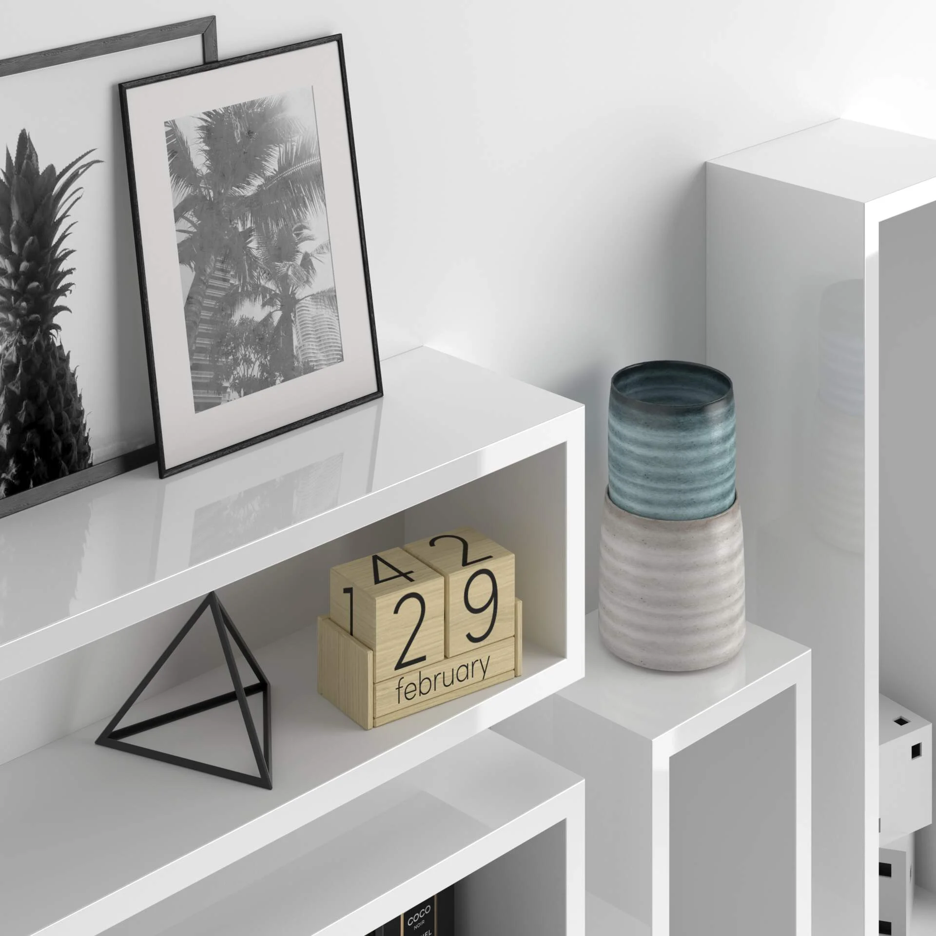 Mobili Fiver, Set of 4 Iacopo cube wall units, High Gloss White, Made In Italy