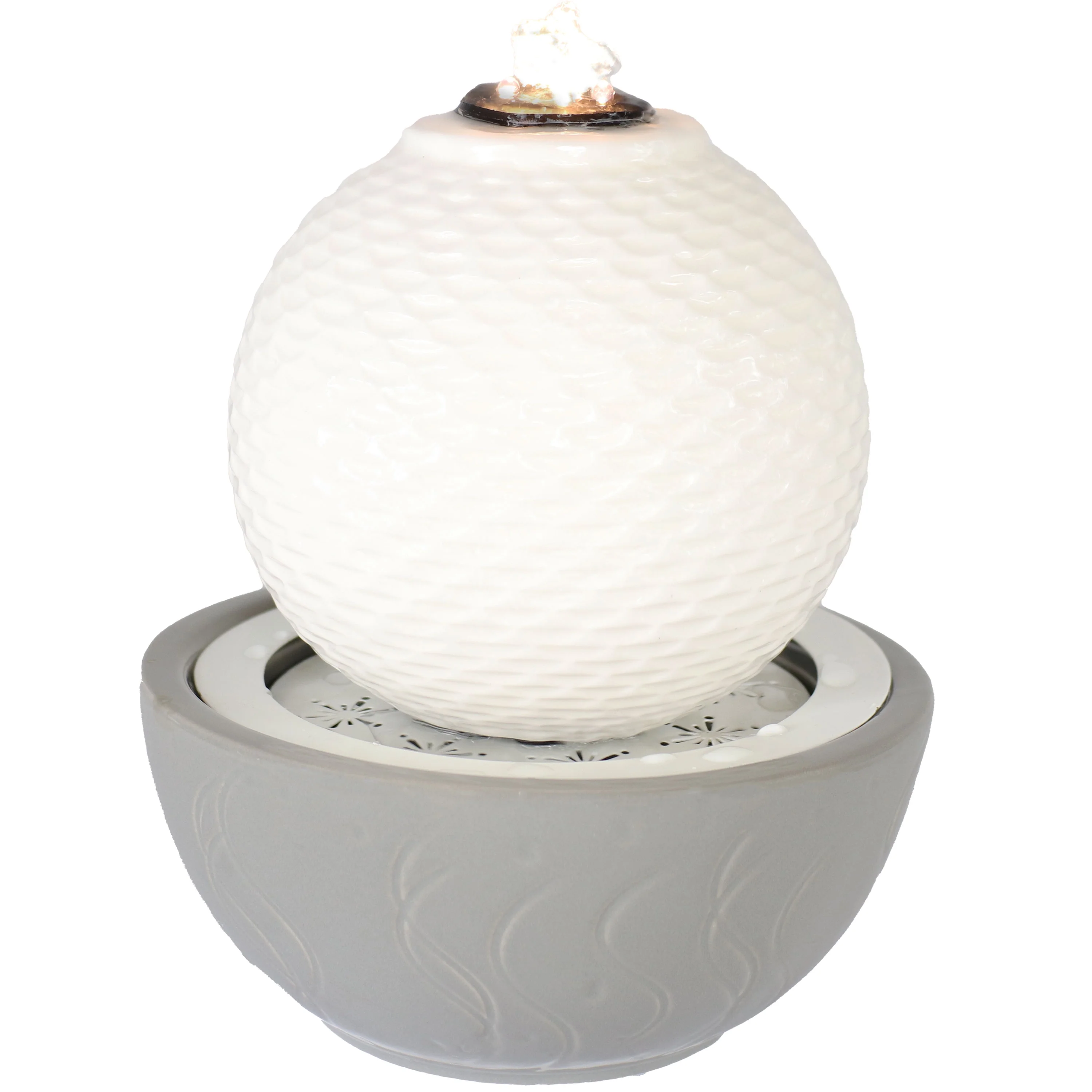 Sunnydaze Patterned Sphere Indoor Water Fountain with Lights - 9.5