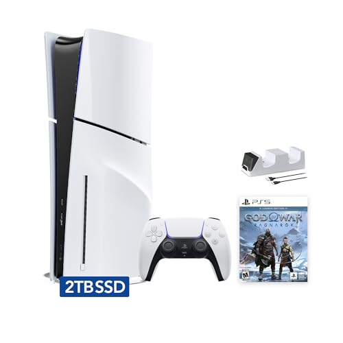 PlayStation 5 Slim Upgraded 2TB Disc Edition God of War Bundle - White, Slim PS5 2TB PCIe SSD Gaming Console with C-Gamers Dual-Controller Charger [video game]
