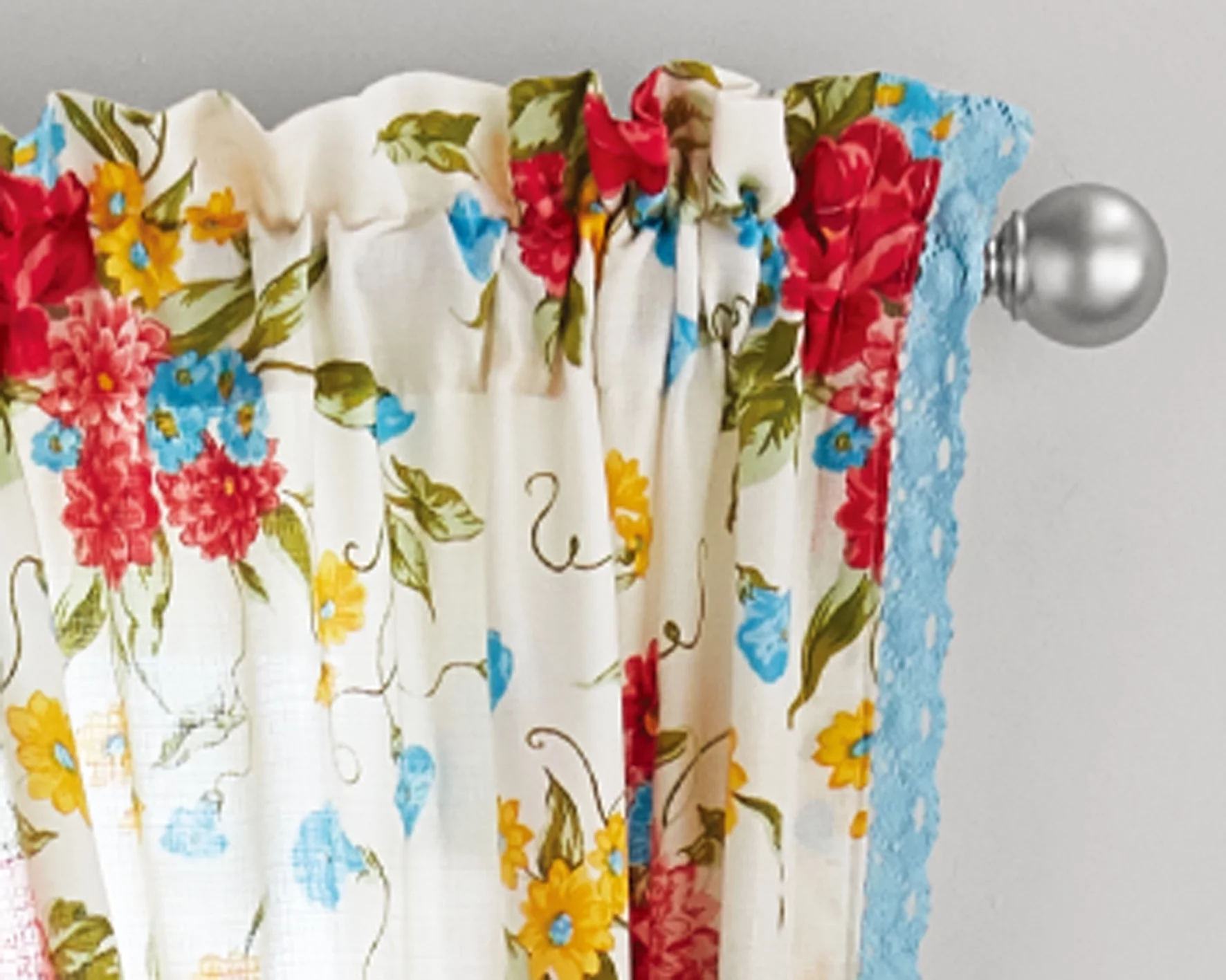 Pioneer Woman Sweet Rose Light Filtering Rod Pocket Window Curtain Panel, Set of 2, Multi-color, 40 x 84