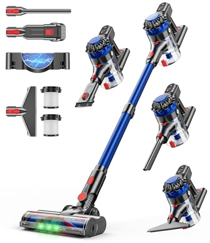 Cordless Vacuum Cleaner, 500W/40Kpa Vacuum Cleaners for Home, 60Mins Stick Vacuum with LED Display, Anti-Tangle & Wall Mount Charging, 8 in 1 Lightweight Vacuum for Hard Floors Carpet Pet Hair
