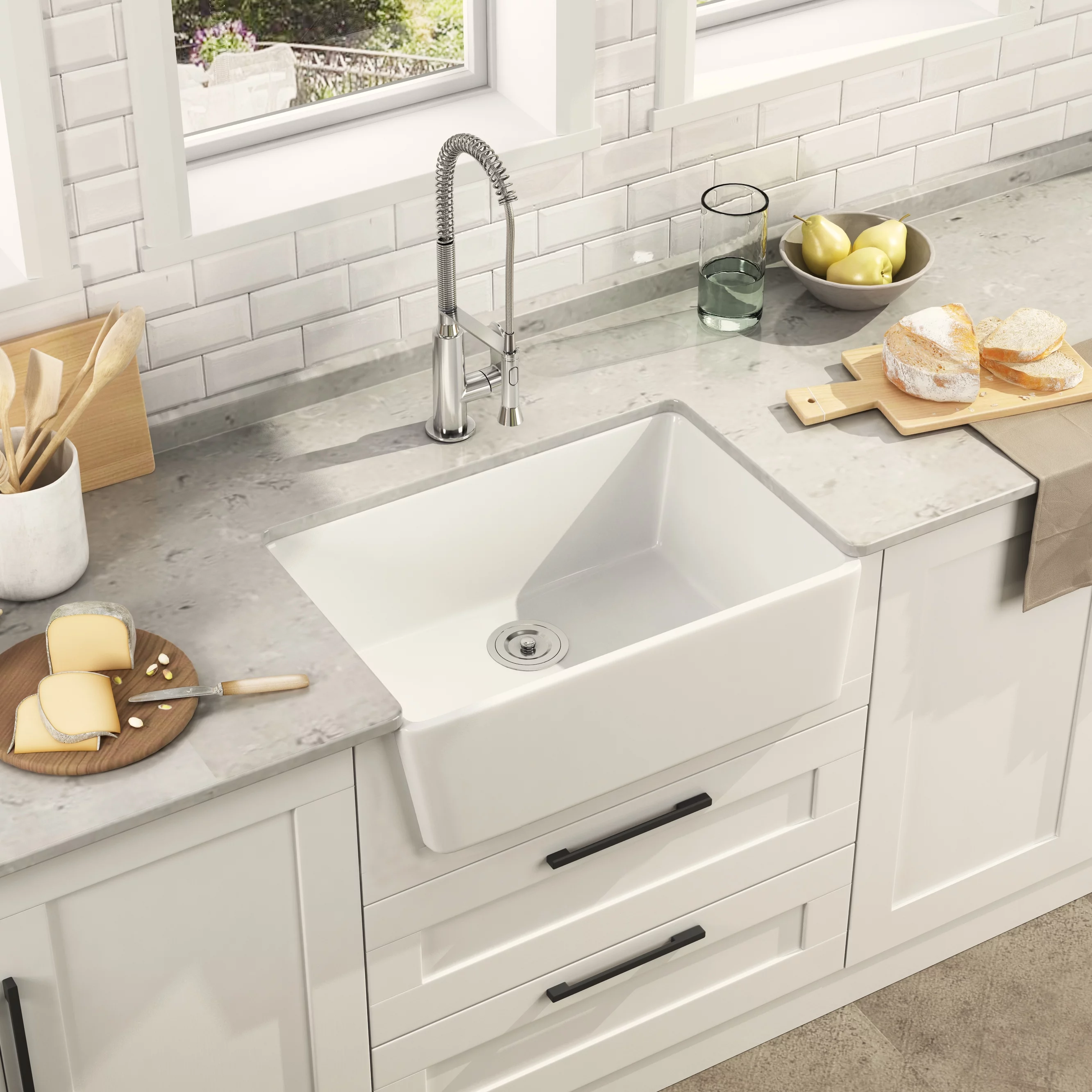 DeerValley DV-1K116W Farmhouse Apron Kitchen Sink Ceramic Sinks for Kitchen Laundry Room Bathroom (24