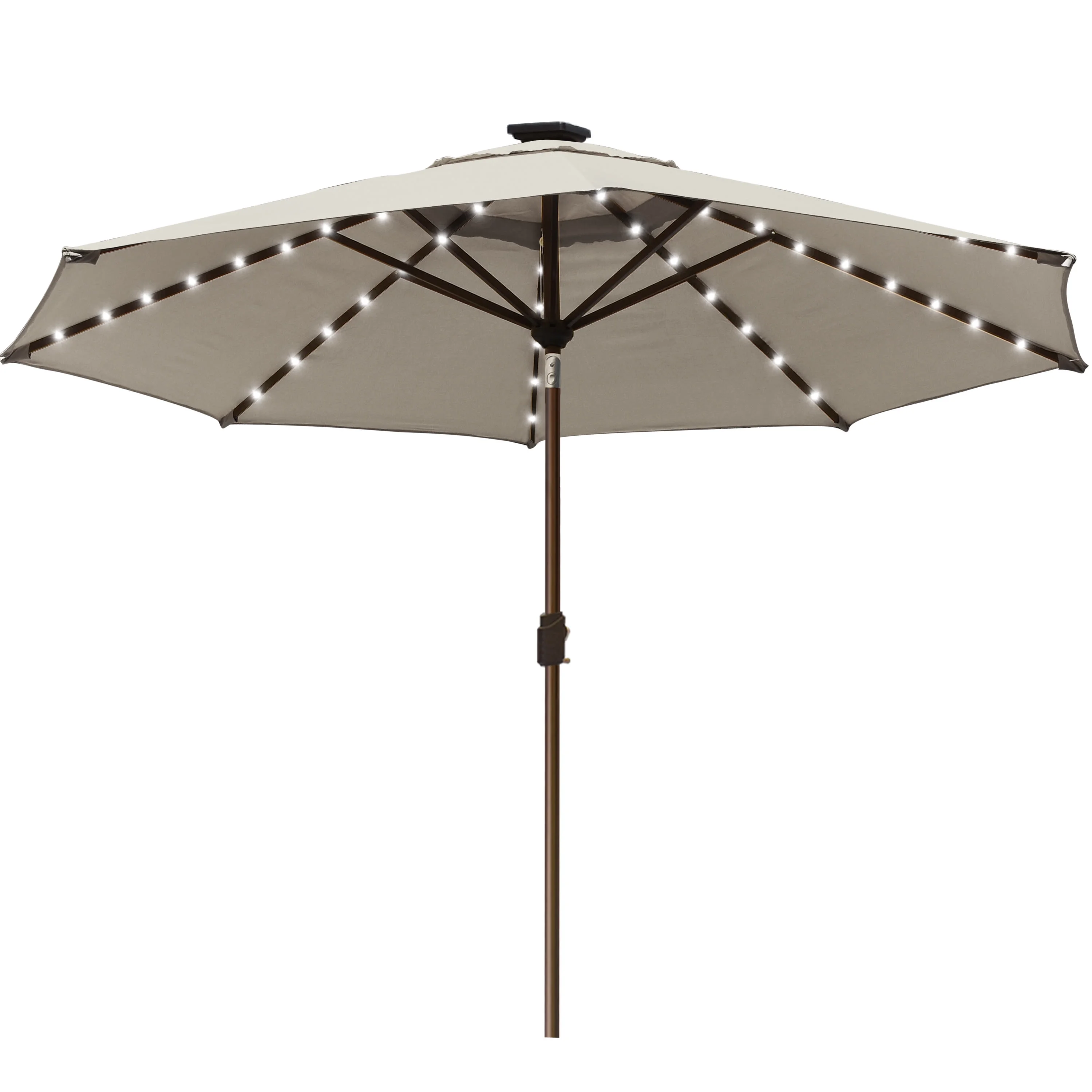 EliteShade Sunbrella Solar Umbrellas 9ft Market Umbrella with 80 LED Lights Patio Umbrellas Outdoor Table Umbrella with Ventilation and 5 Years Non-Fading Top,Sandy