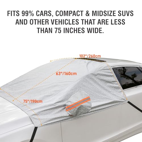 Universal Fit Car Windshield Cover for Ice Snow, 63''x102'' Heavy Duty Windshield Sun Shade with Mirror Covers and Anti-Theft Tuck-in Flaps for Car SUV, Original Design Patent Pending
