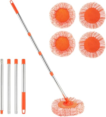 61 in Adjustable Cleaning Mop, Dolodomy 180° Rotatable Mops for Floor Cleaning with 4 Reusable Heads, 2 Fabrics Wall Mop for Floor Door Window Ceiling and Bathroom