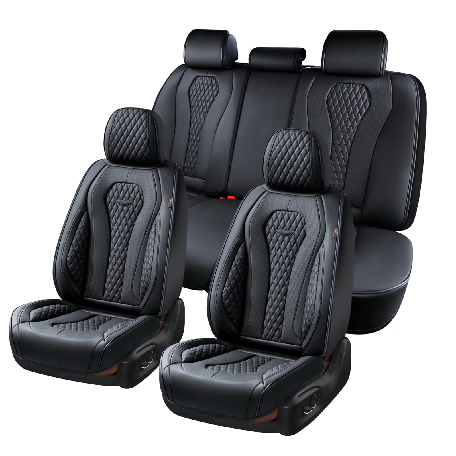 Coverado 5 Seats Black Car Seat Covers Full Set, Premium Leatherette Auto Seat Cushions Luxury Interior, Waterproof UV-Resistant Seat Protectors Universal Fit for Most Cars, SUVs and Trucks