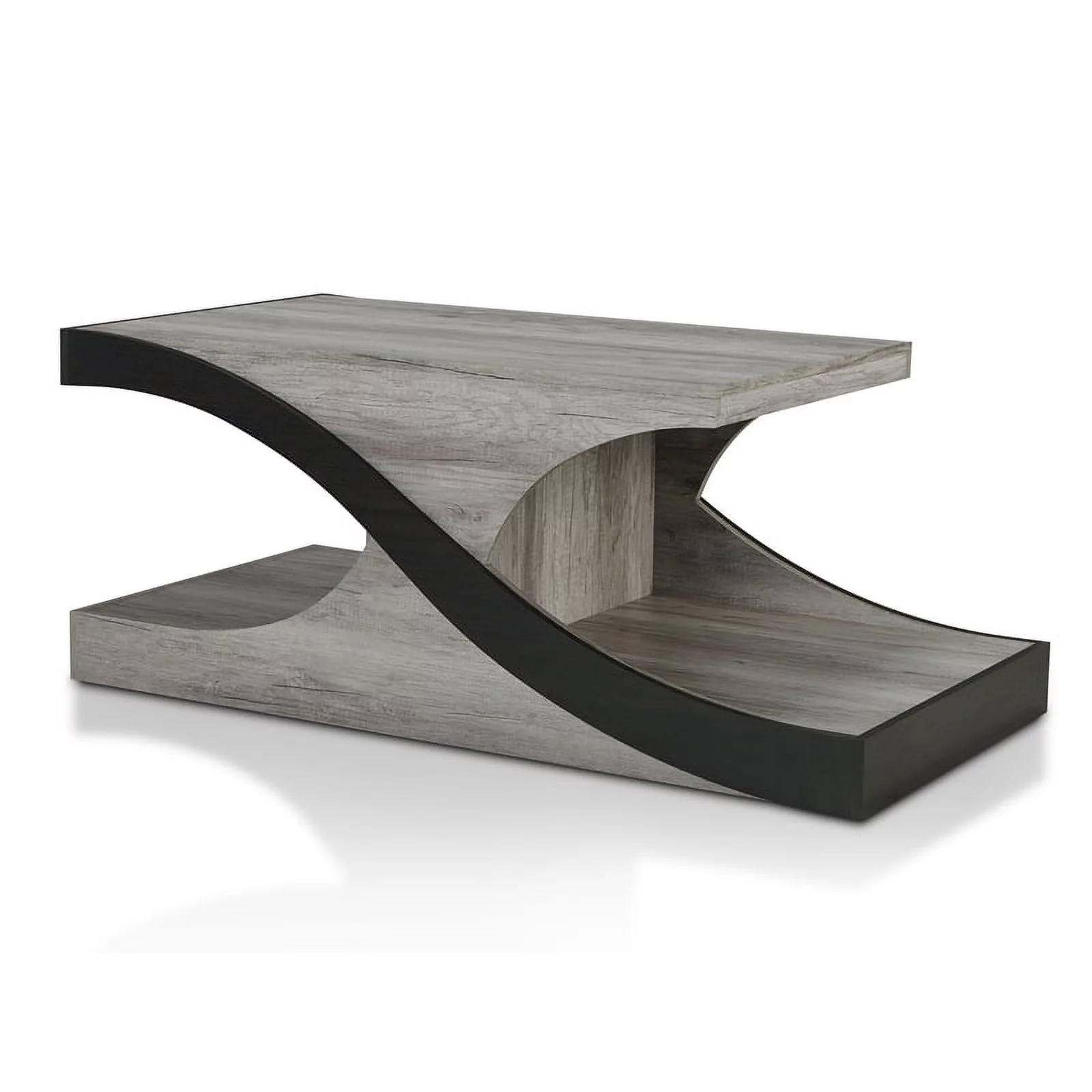 Furniture of America Kebelo Wood 2-Shelf Coffee Table in Vintage Gray Oak