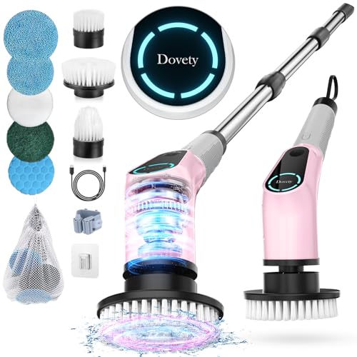 Electric Spin Scrubber, Cordless Cleaning Brush, Shower Scrubber with 8 Replaceable Brush Head, Power Cleaning Brush with Extension Handle, 2 Adjustable Speed, for Bathtub Grout Tile Floor