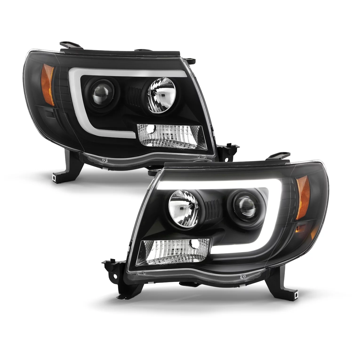AKKON - Fits 2005-2011 Toyota Tacoma LED Module White LED Tube & Projector Headlights - Black Housing