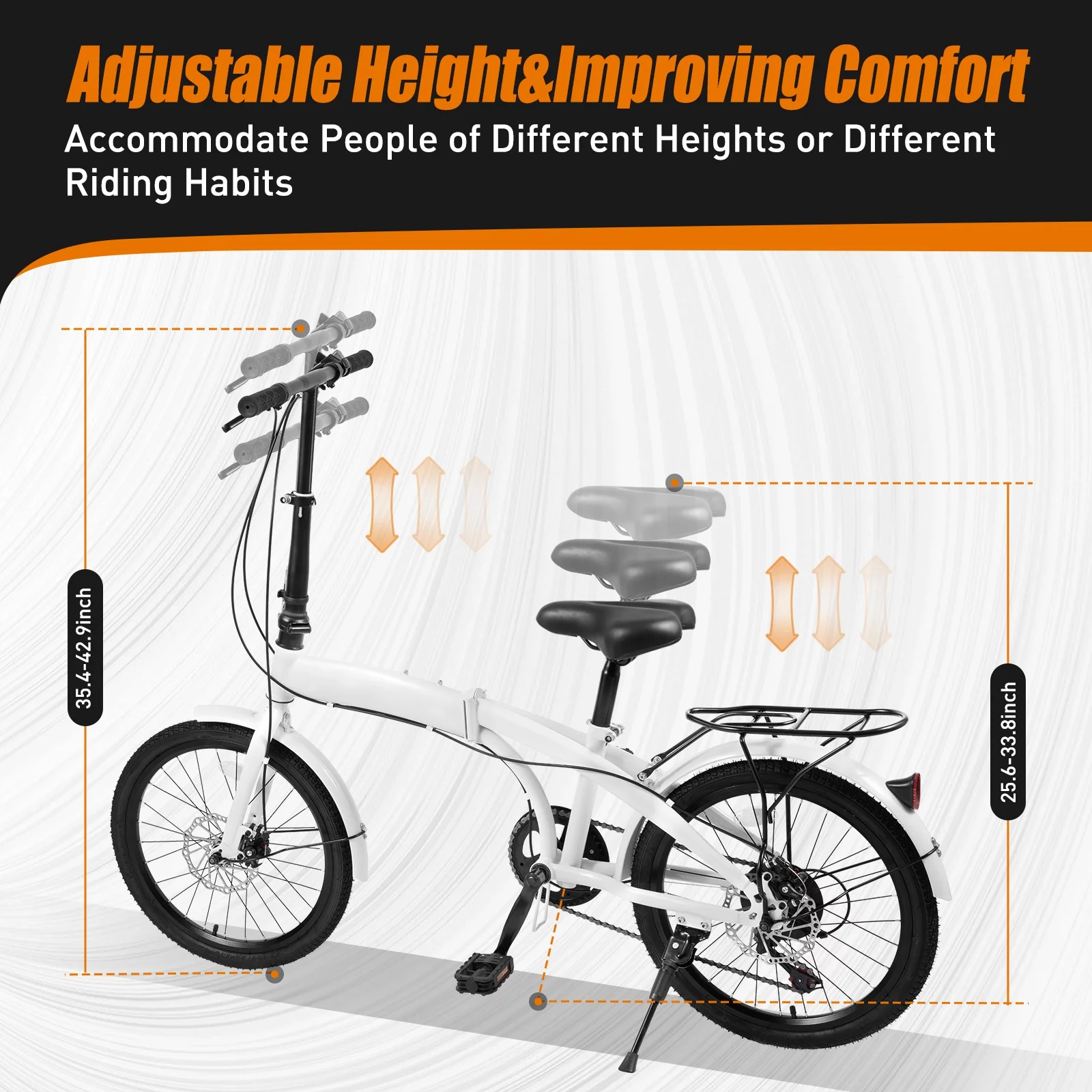 20-inch Wheels 7 Speed Folding Bike Compact High Carbon Steel Urban Commuter Bicycle for Unisex Adult White Streamline