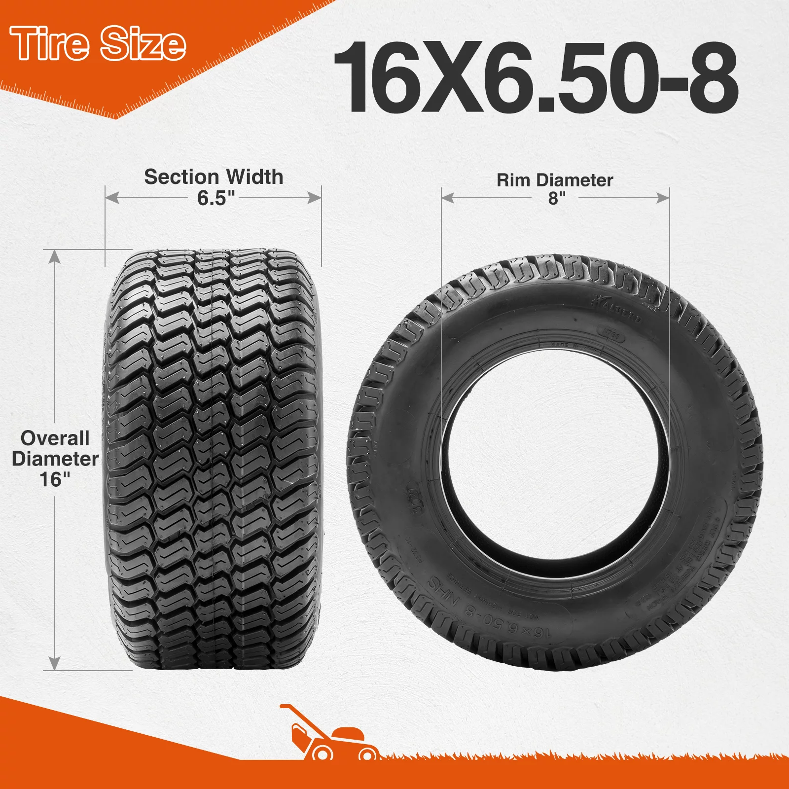 16x6.50-8 Lawn Mower Turf Tires 4Ply 16x6.50x8 Garden Tractor Tubeless