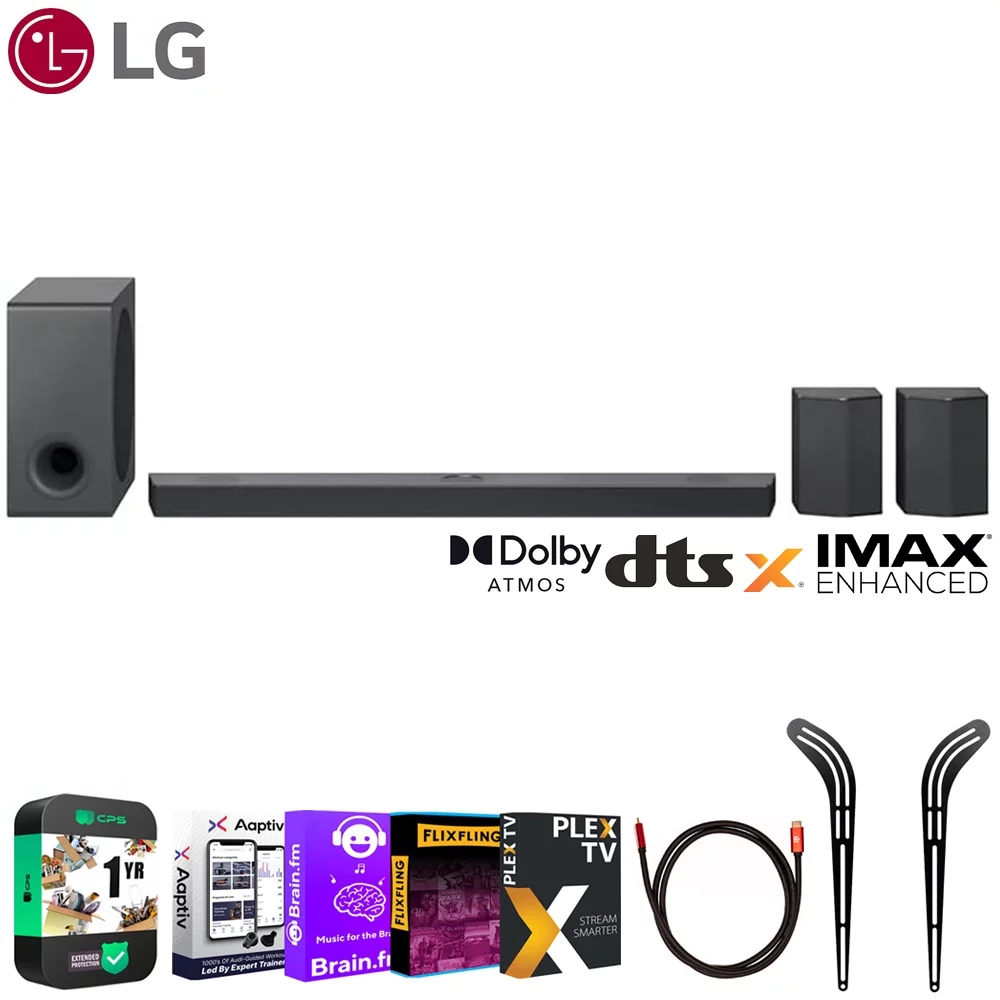LG S95QR 9.1.5ch High Res Audio Sound Bar w/ Dolby Atmos & Surround Speakers Bundle with 1 YR CPS Enhanced Protection Pack, Soundbar Bracket Mount, HDMI Cable and Audio Entertainment Essentials Bundl
