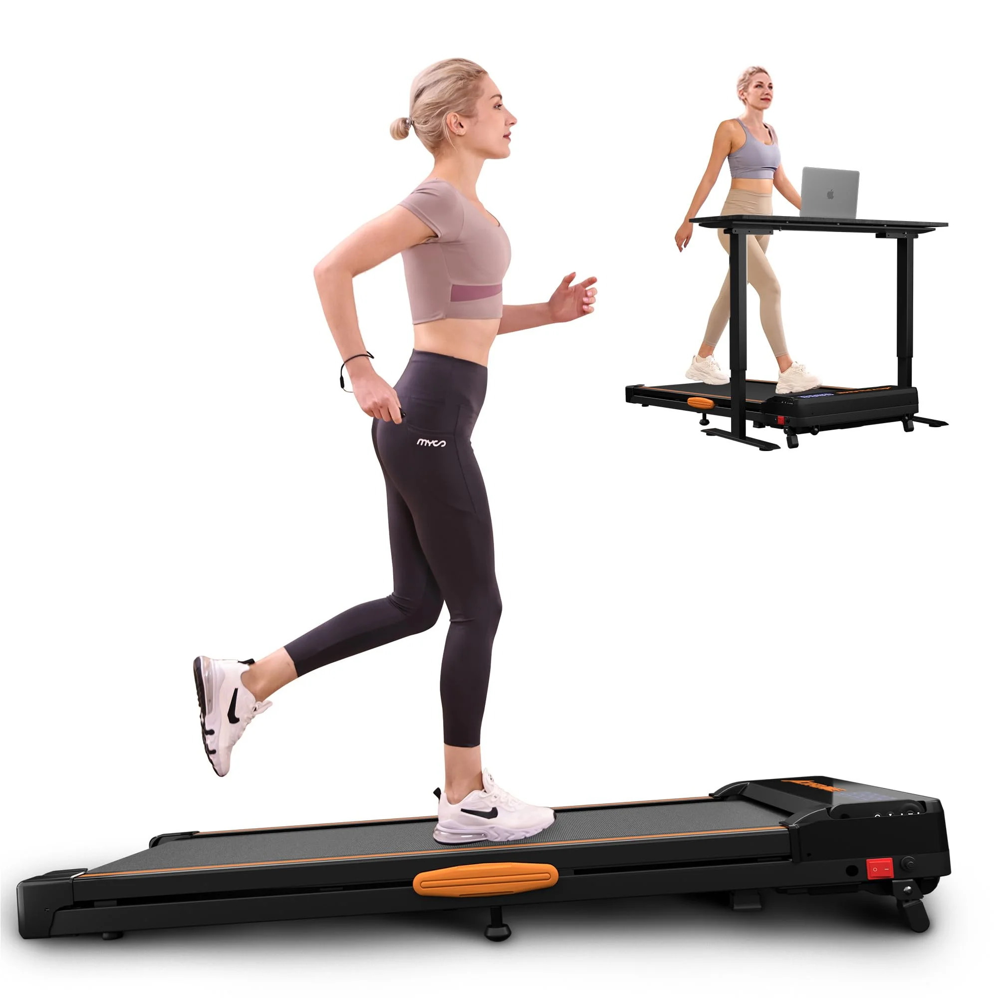 CoolHut Under Desk Treadmill with Incline, 4 in 1 Walking Pad Portable Treadmill for Walking, Running, and Home Office Use, 2.5HP Low-Noise Motor, LED Display, and Remote Control, Black