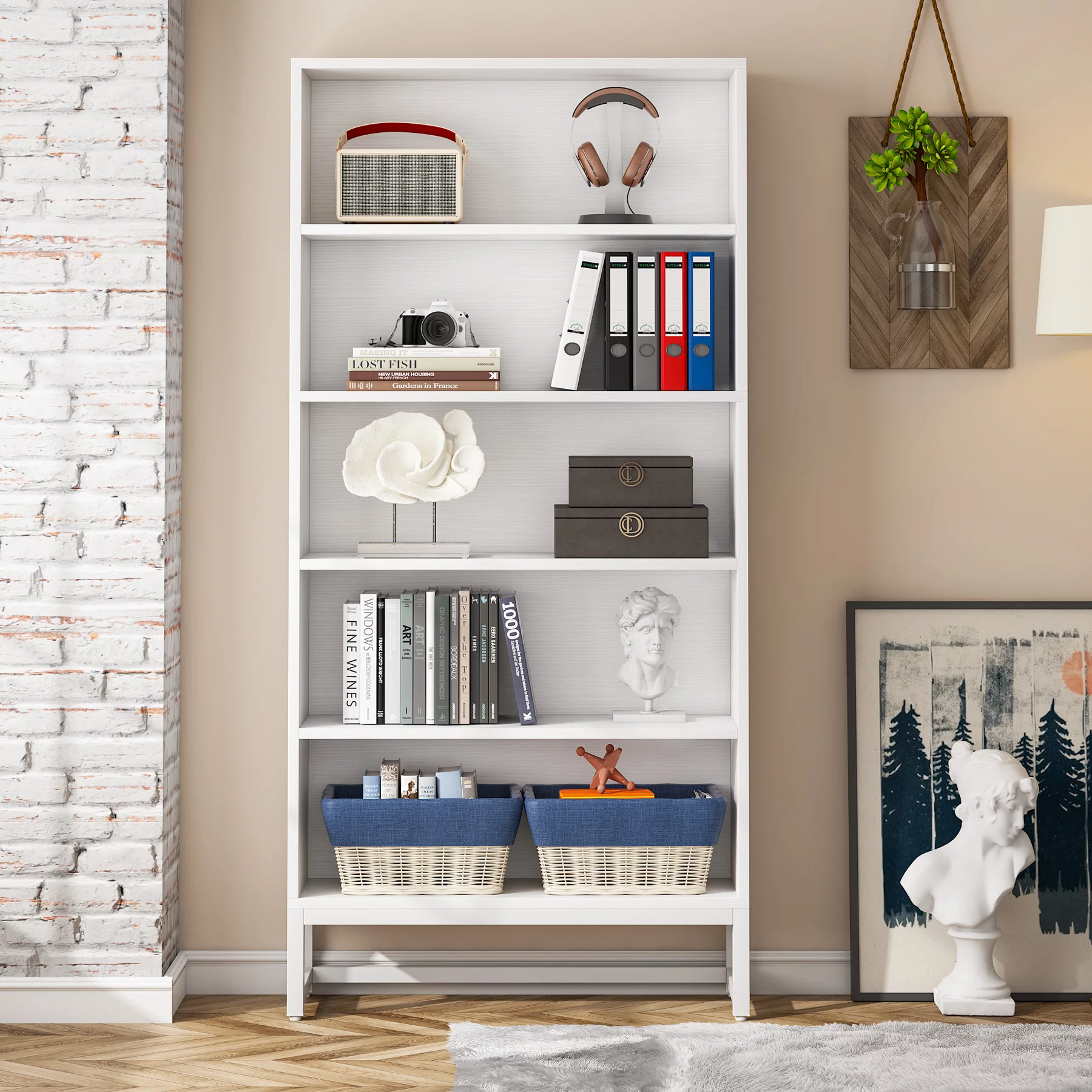 Tribesigns 5 Shelves Tall Bookcase and Bookshelf,  Heavy Duty Free-Standing Library Bookshelf, White