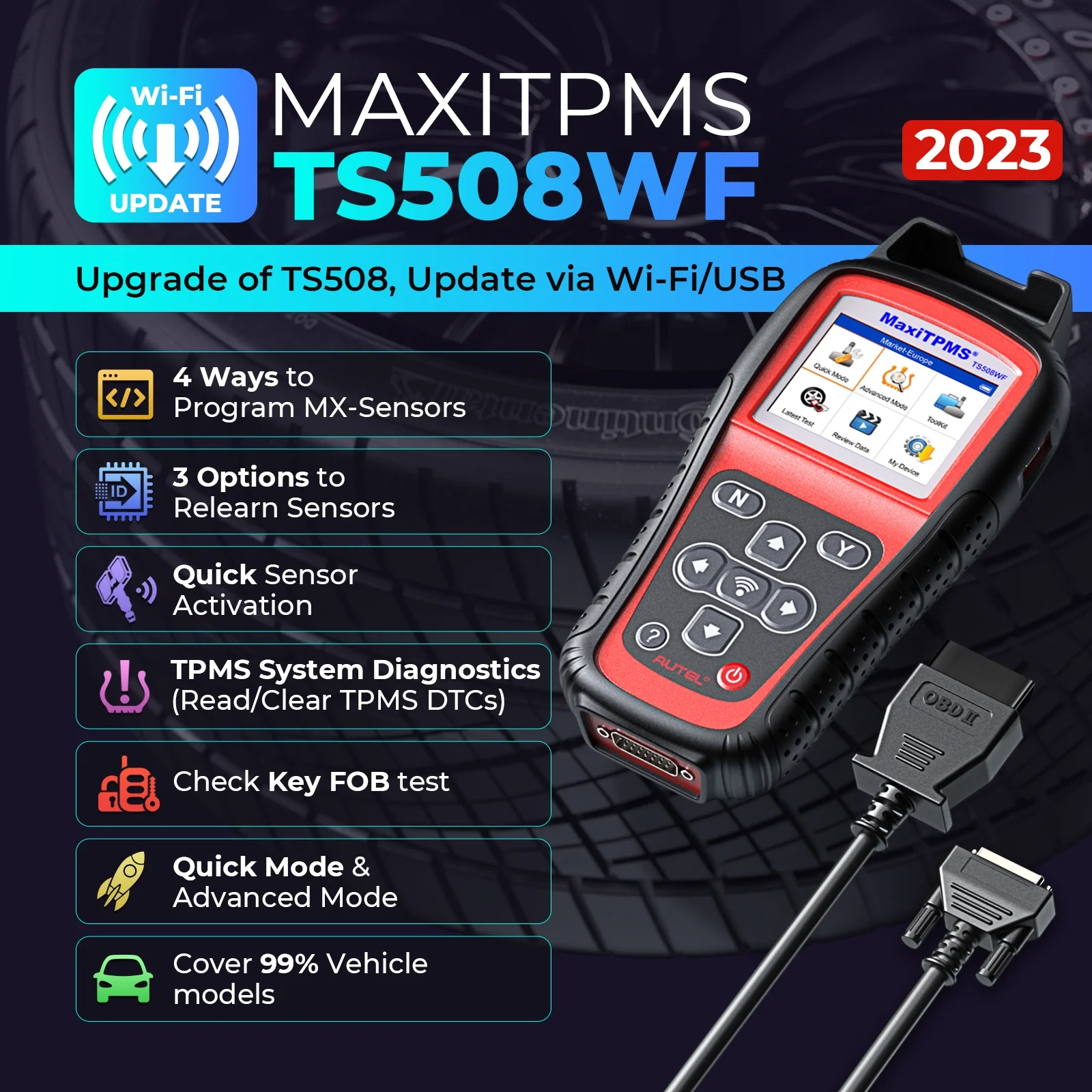 Autel MaxiTPMS TS508WF TPMS Programming Tool Relearn/Activate All Sensors, TPMS Scan Tool Read/Clear DTCs, TPMS Reset Upgraded of TS508 TS408
