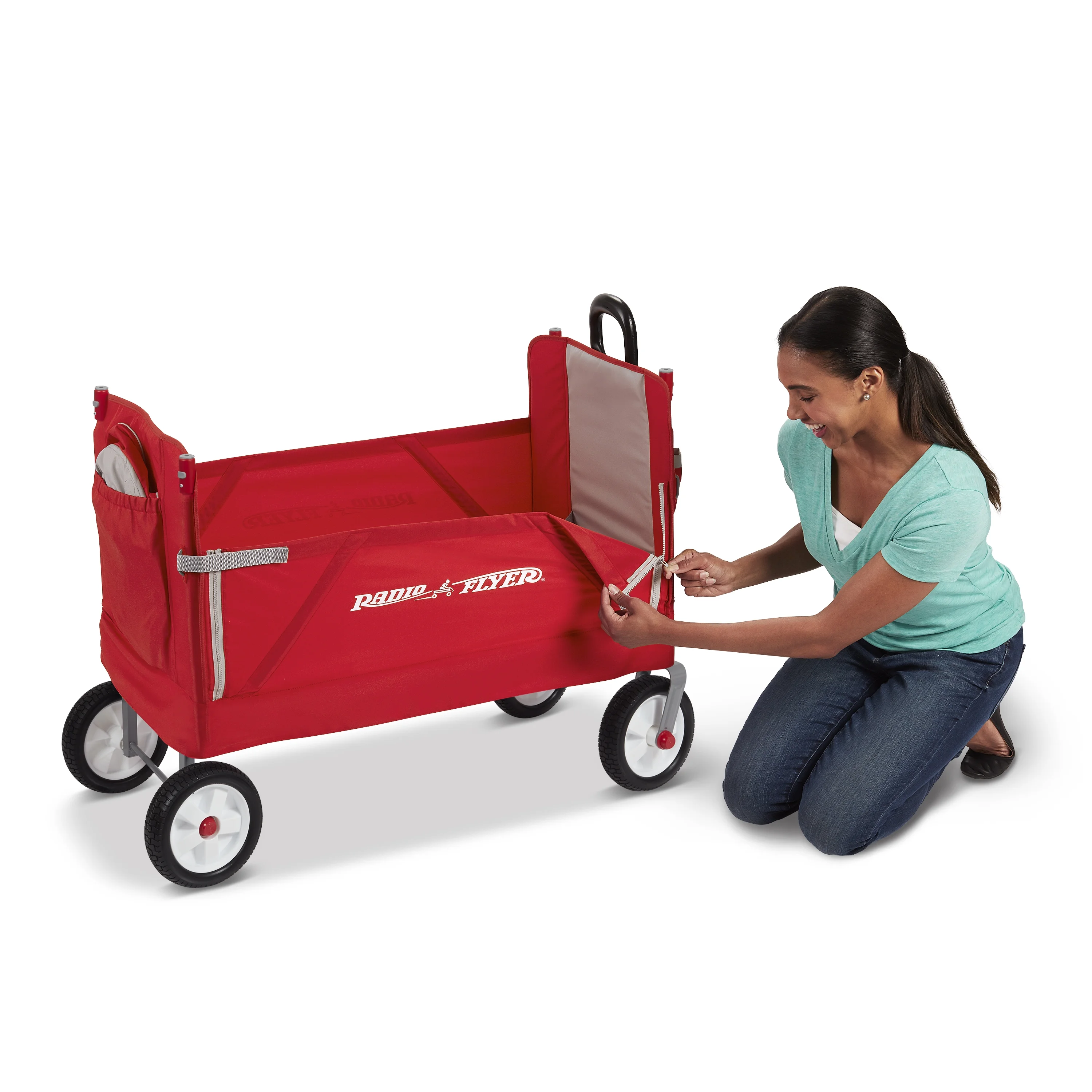 Radio Flyer, 3-in-1 off-Road EZ Folding Kids Wagon with Canopy, Puncture Proof Tires, Red