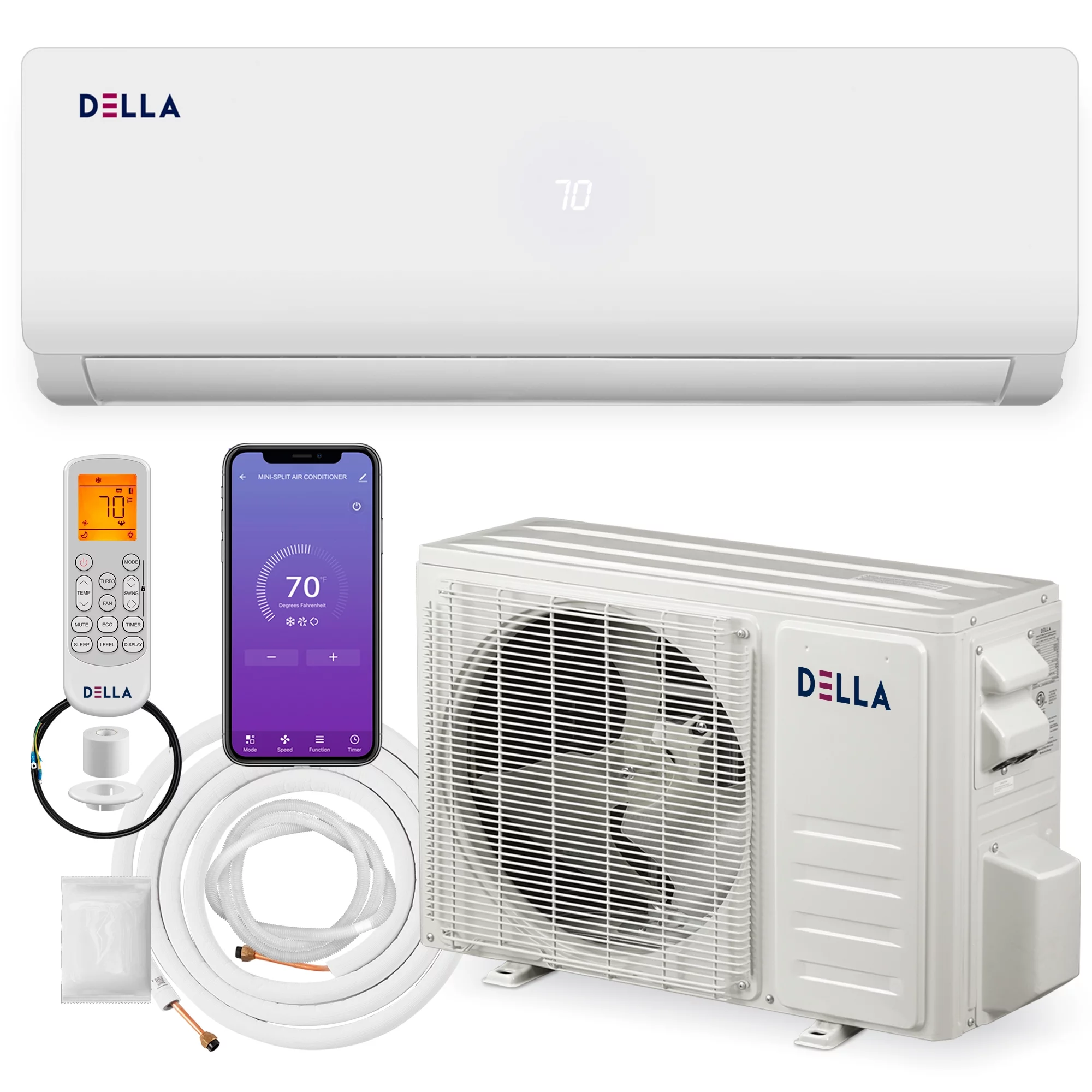 DELLA 18000 BTU Wifi Enabled 19 SEER Cools Up to 1000 Sq.Ft 230V Energy Efficient Mini Split Air Conditioner & Heater Ductless Inverter System, with 1.5 Ton Heat Pump