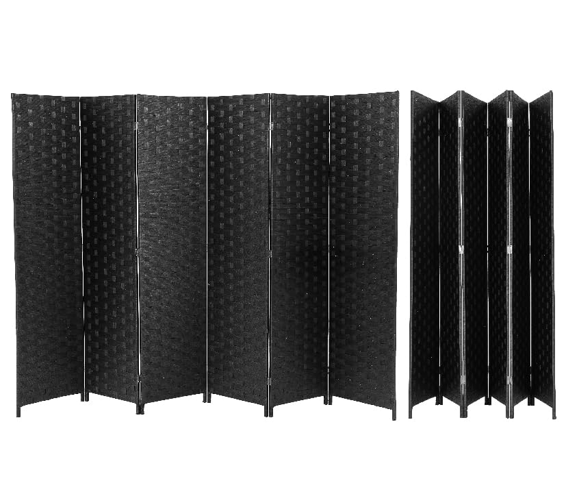 6 FT Tall Room Divider Panel,4 Panel Room Partitions and Dividers Privacy Screen, Wood Folding Partition Room Dividers Temporary Wall, Wood Mesh Hand-Woven Design, Black
