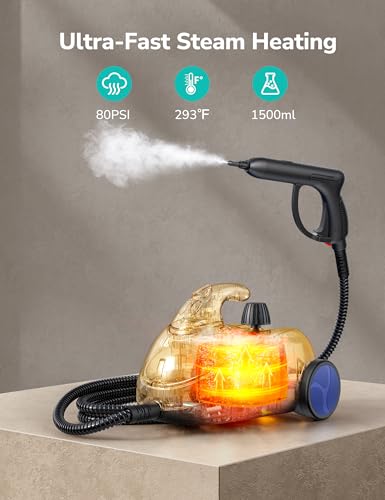 Aspiron Steam Cleaner, 80PSI 293°F Multipurpose Heavy Duty Canister Steamer,Built-In Storage, Handheld Steam Mop for Home Car Upholstery Bed Furniture Carpet Bathroom Tile Grout Floor Cleaning, Blue